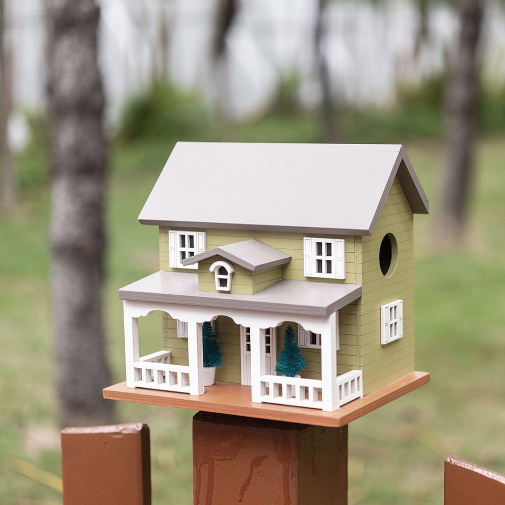 Modern Home Outdoor Handmade Wooden Birdhouse - Garden or Backyard Décor for Wild Birds (Mossy Green Victorian )