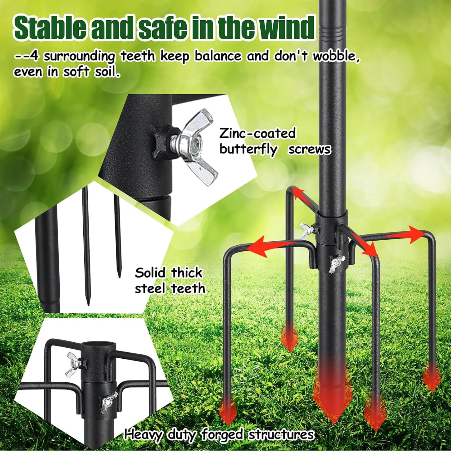 IHOMEPARK 72" Outdoor Bird House Pole Kit Stand with 5-Pronged Base, Adjustable Height for Easy Setup, Matte Black Finish, 1 Pack