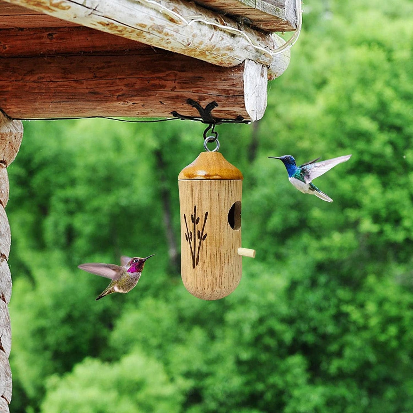 iMucci 3Pcs Natural Wood Hummingbird House 2022 New Hummingbird Houses for Outside Hanging Hummingbird Nest for Nesting