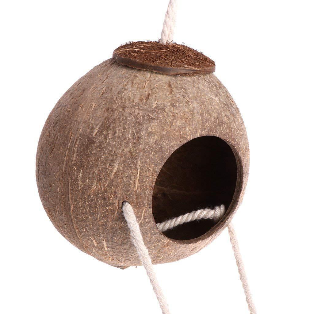 Rechale Coconut Bird House Coconut Shell Bird Nest Hanging Birdhouse with Ladder for Parrots, Hamsters Small Animals House Pet Cage Habitats Decor,Pet Bird Supplies