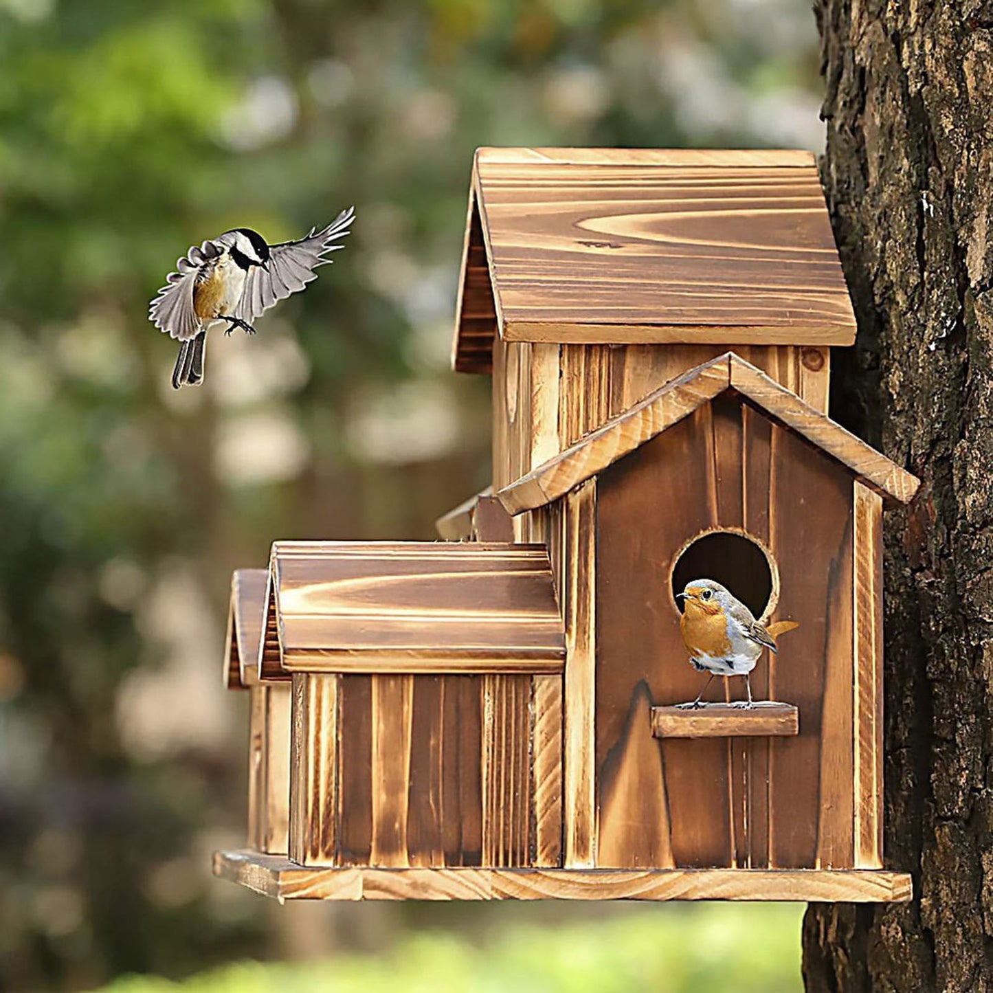 Clearance Sales Today Deals Prime LHNFT Hanging Wooden Bird House for Outside 6 Hole Wooden Bird House Courtyard Backyard Decorations