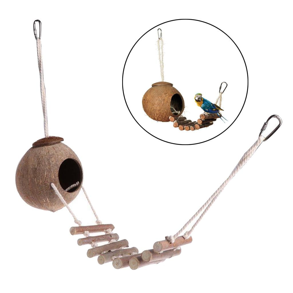 Coconut Bird Nest Hut with Ladder for Parrots Parakeet Cockatiel - Small Animals