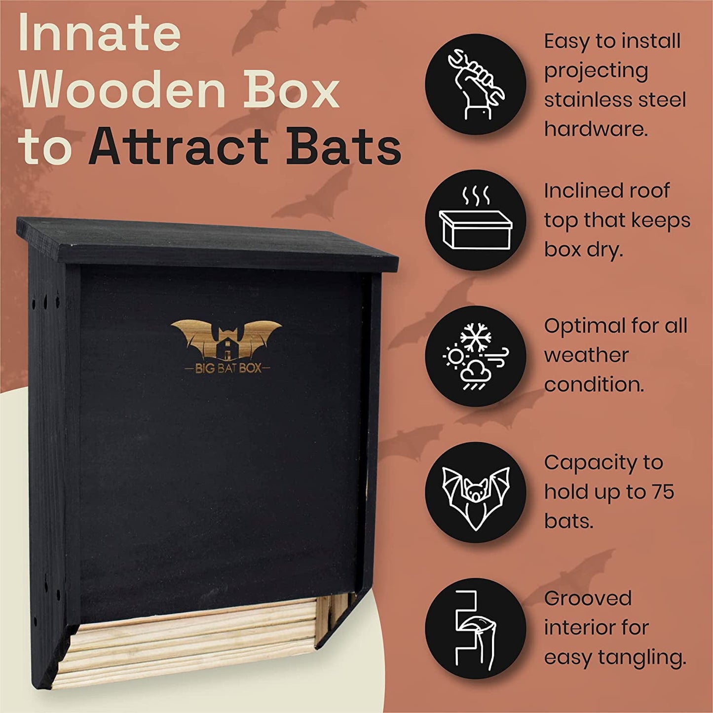WildYard Premium 2-Chamber Unpainted Wooden Bat Shelter Kit, Multi-color