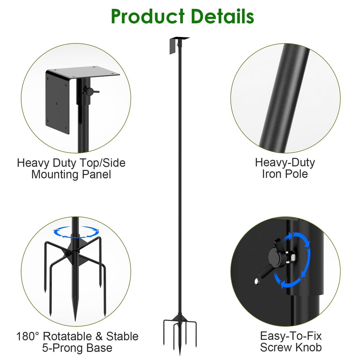 Moclever Bird House Pole Kit 79.9in Height Adjustable 66lbs Load Bird Feeder Pole, Black