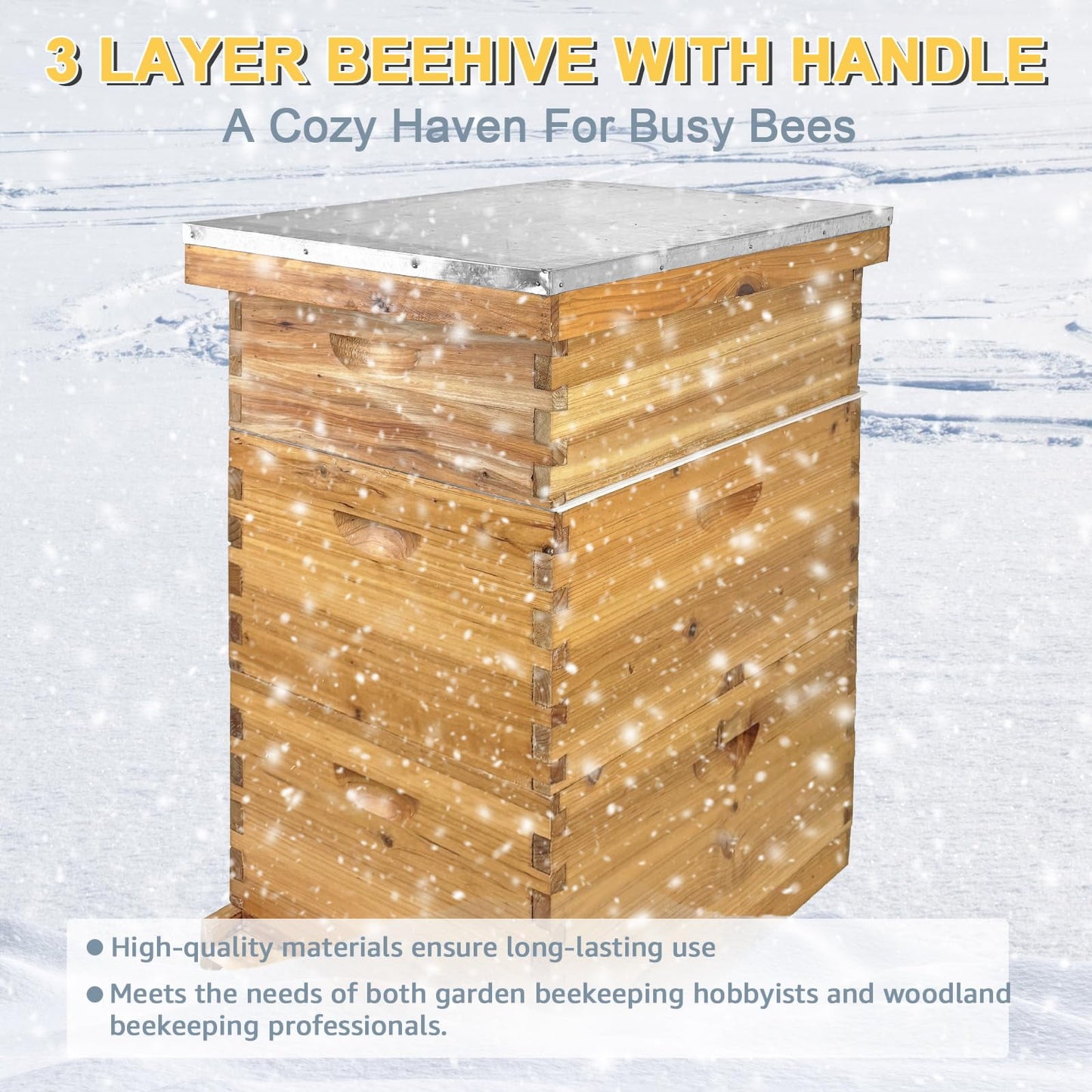 Jacgood Langstroth Bee Hive For Beekeeping, Complete Bee Hives and Supplies Starter Kit, Beehive Dipped in 100% Beeswax Includes 2 Deep Bee Boxes, 1 Medium Bee Hive Super for Beginners (3-Layer)