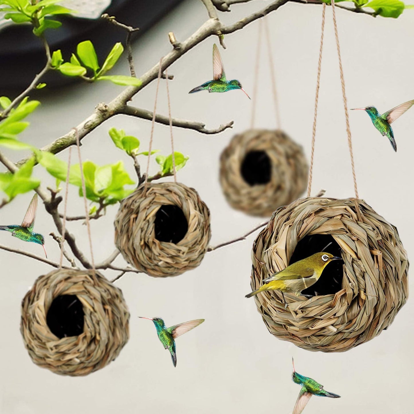 Hummingbird Nest Bird Nest Weaving Grass Bird House Outdoor Hanging, Hummingbird House, Bird House, Blue Bird House, Outdoor Gardening Decoration
