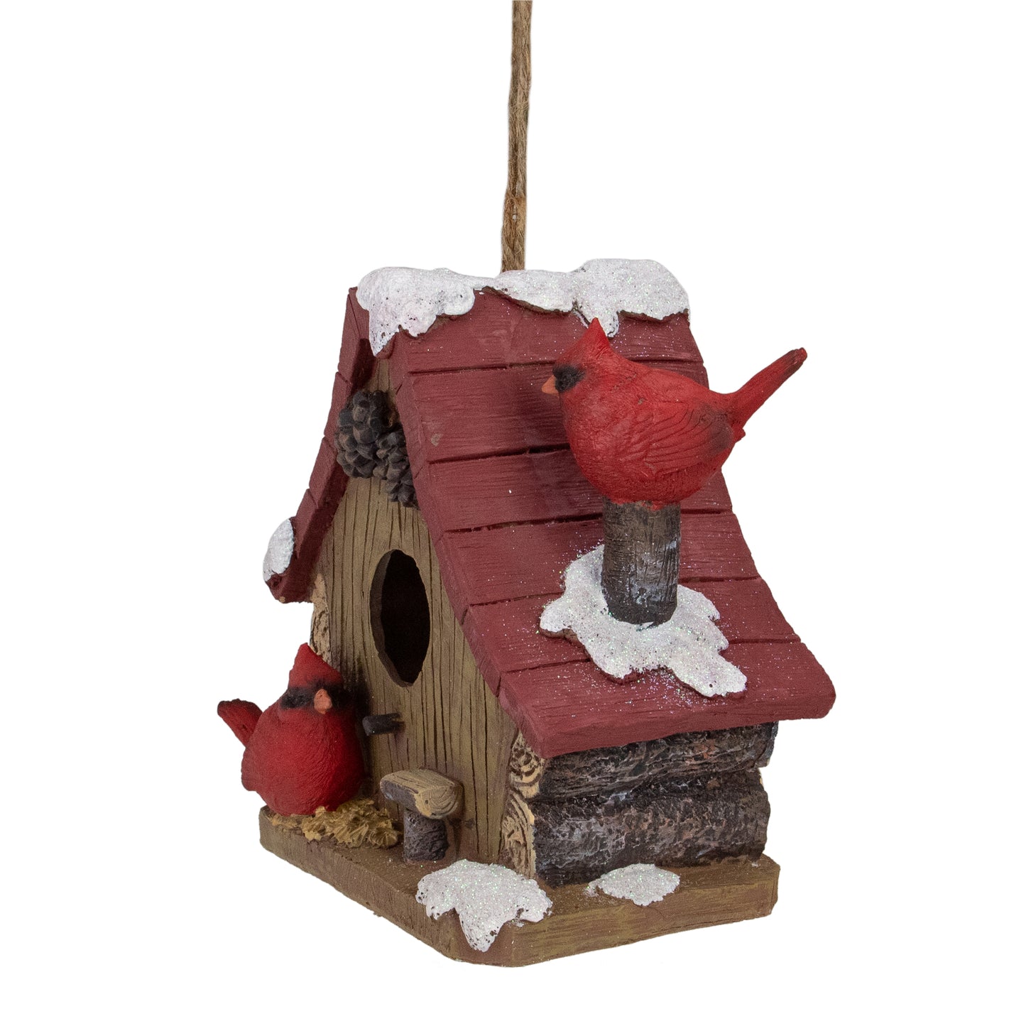 Northlight 7" Brown and Red Christmas Birdhouse with Cardinals