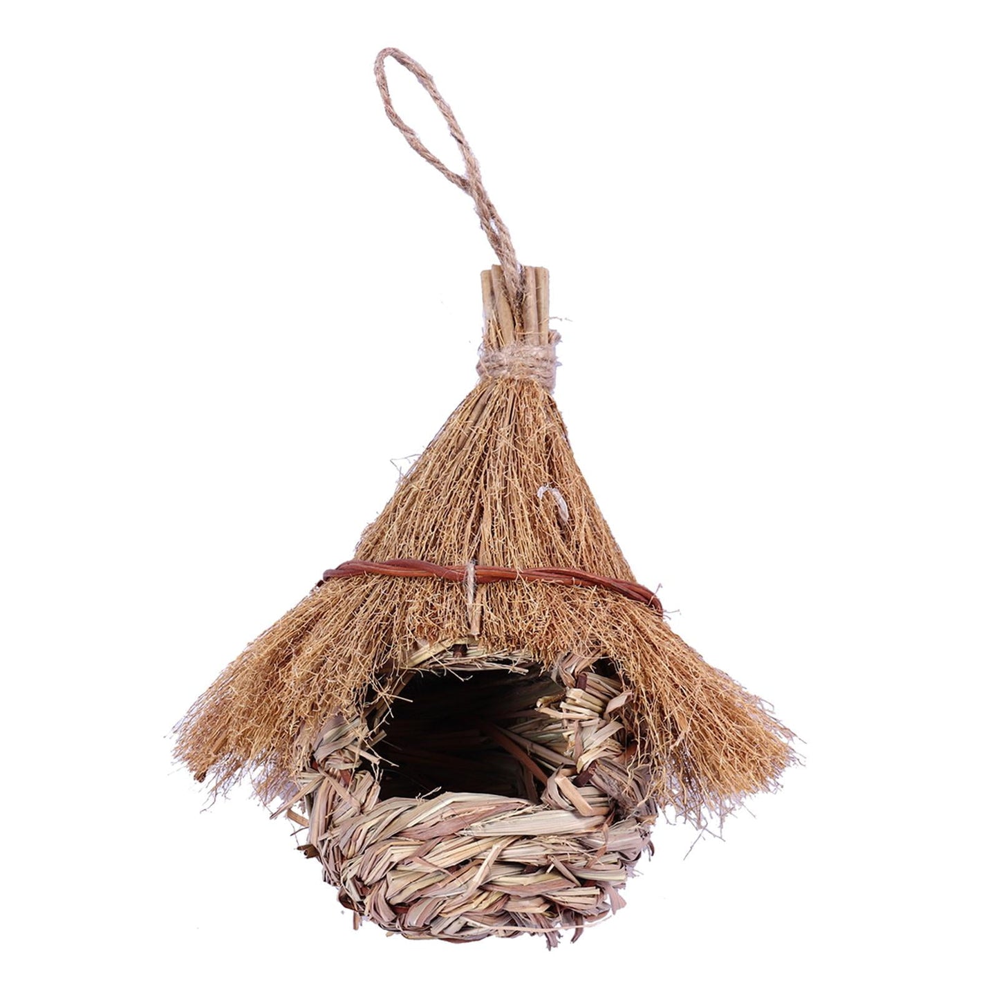 Humming Bird Houses for Outdoor Hanging, Grass Birds Hut,Hand Woven Hummingbird Nest,Wren Finch Bird House for Garden Window Outdoor Home