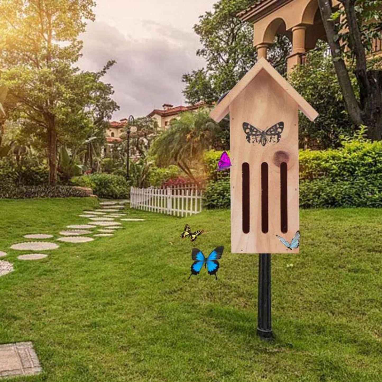 Wooden Butterfly House fs. Provides a for, Protect from Predators and Harsh Weather Conditions. Attractive