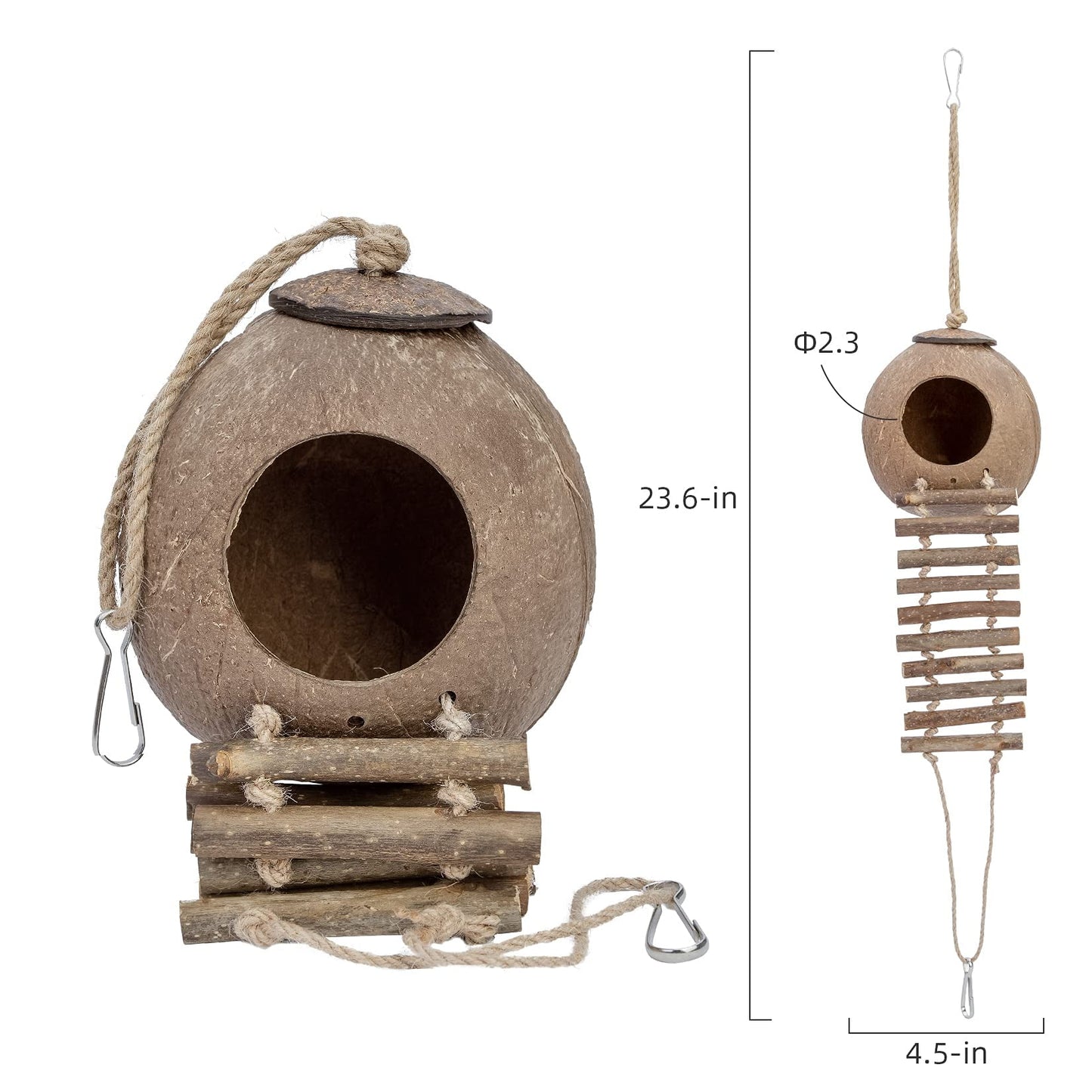 Rechale Coconut Bird House Coconut Shell Bird Nest Hanging Birdhouse with Ladder for Parrots, Hamsters Small Animals House Pet Cage Habitats Decor,Pet Bird Supplies