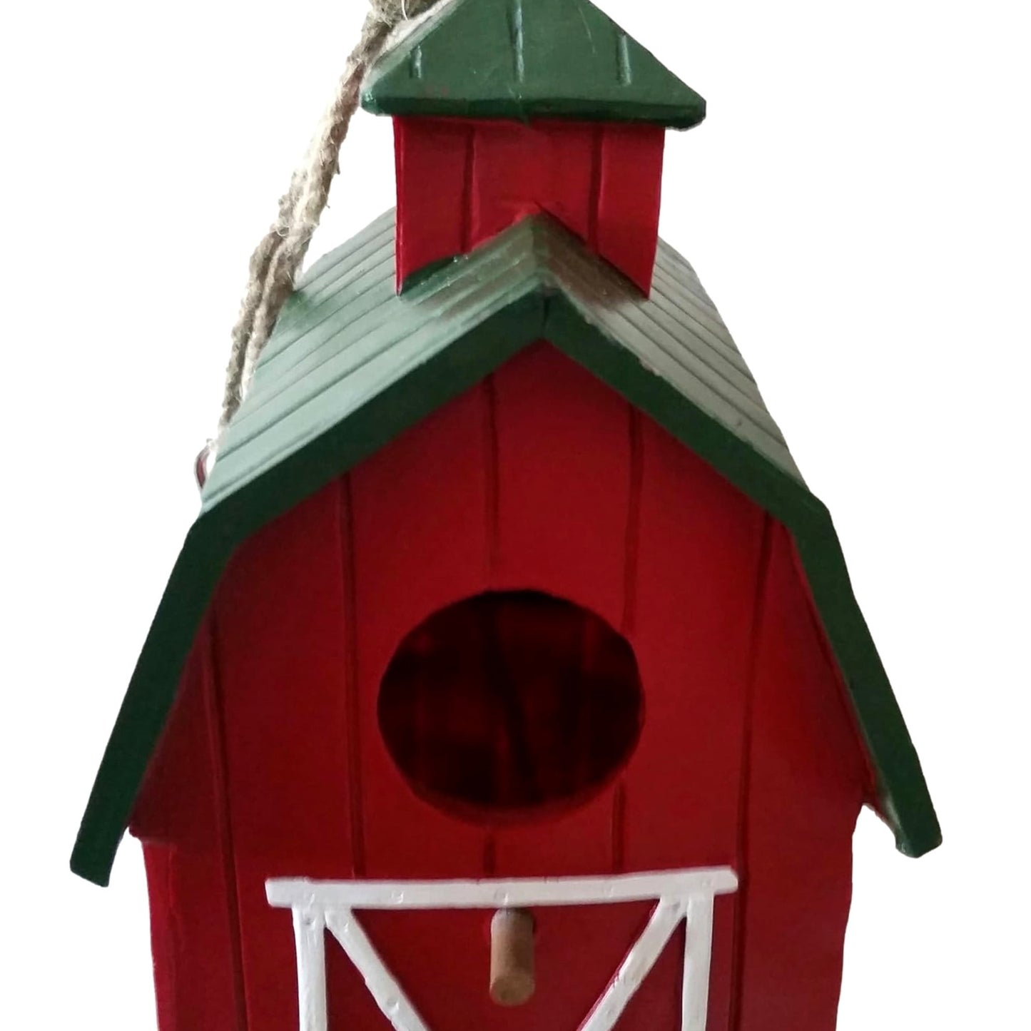 Hanging Birdhouse Farm Red Barn 9 Inch Wooden Bird House Outdoor Decor For Garden Patio Deck Porch