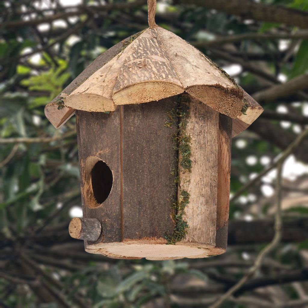 Outside Wooden Birdhouse Decorations Natural Distressed Handcrafted Ornaments Mini Hanging Bird House for home and garden Yard Window