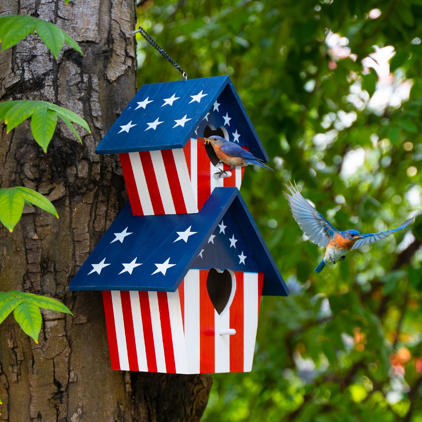 16" Americana 2 compartment Wood Birdhouse