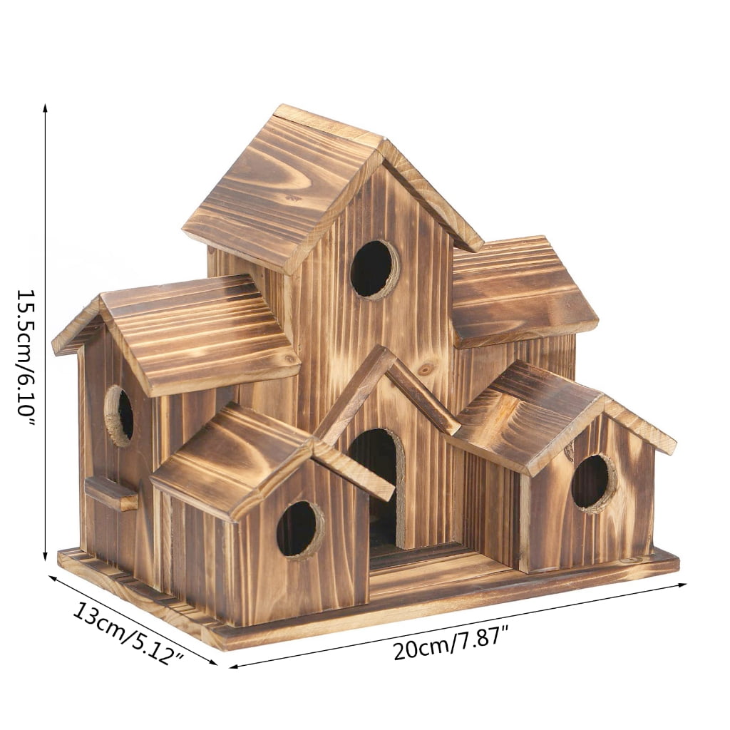 Whoamigo Wood Bird Houses Feeder 6 Holes Wooden Nest for Indoor Outdoor Garden Decoration