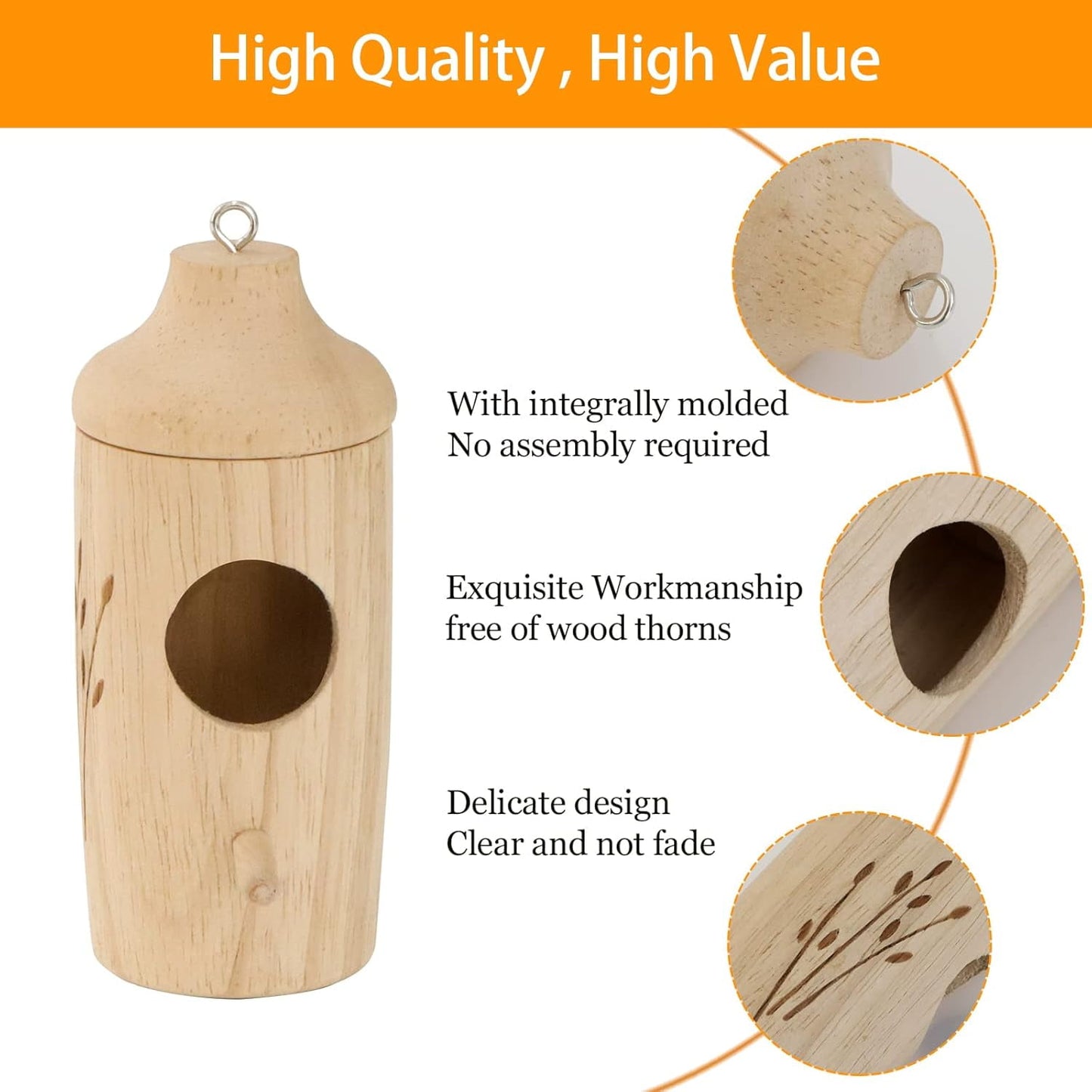 3 Pack Hummingbird House, Natural Wooden Hummingbird Houses Hanging, Home Gardening Gifts Decoration