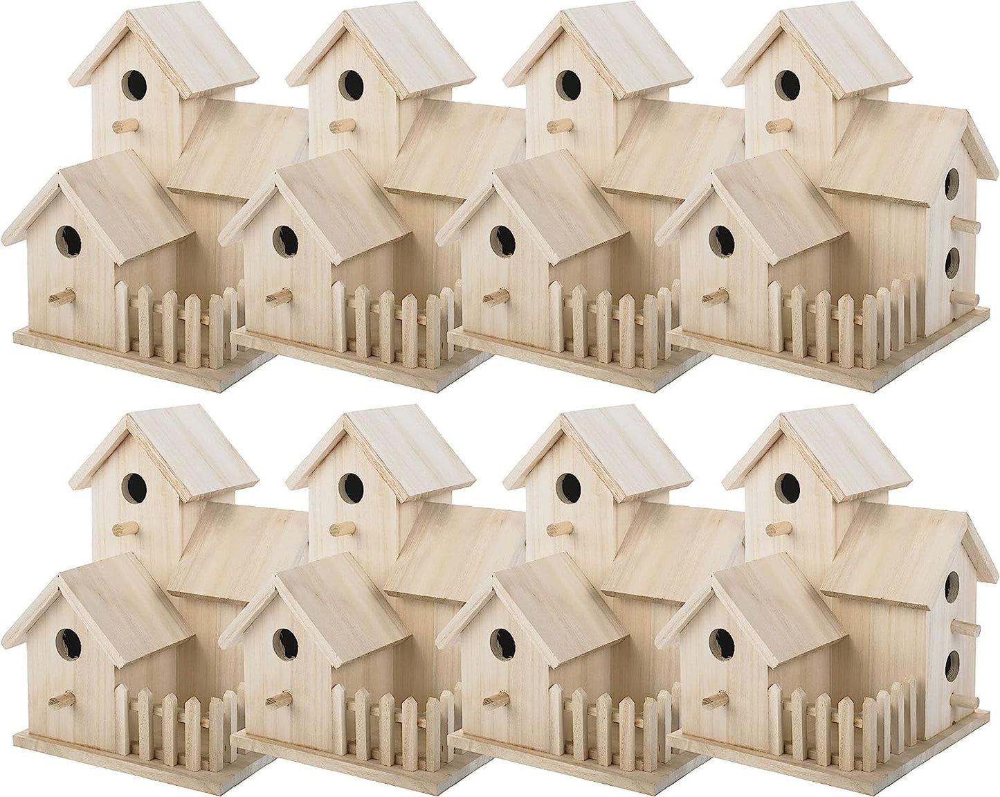 8" Triple Wooden Birdhouse by Make Market - Unfinished Birdhouse Made of 100% Wood - Bulk 8 Pack