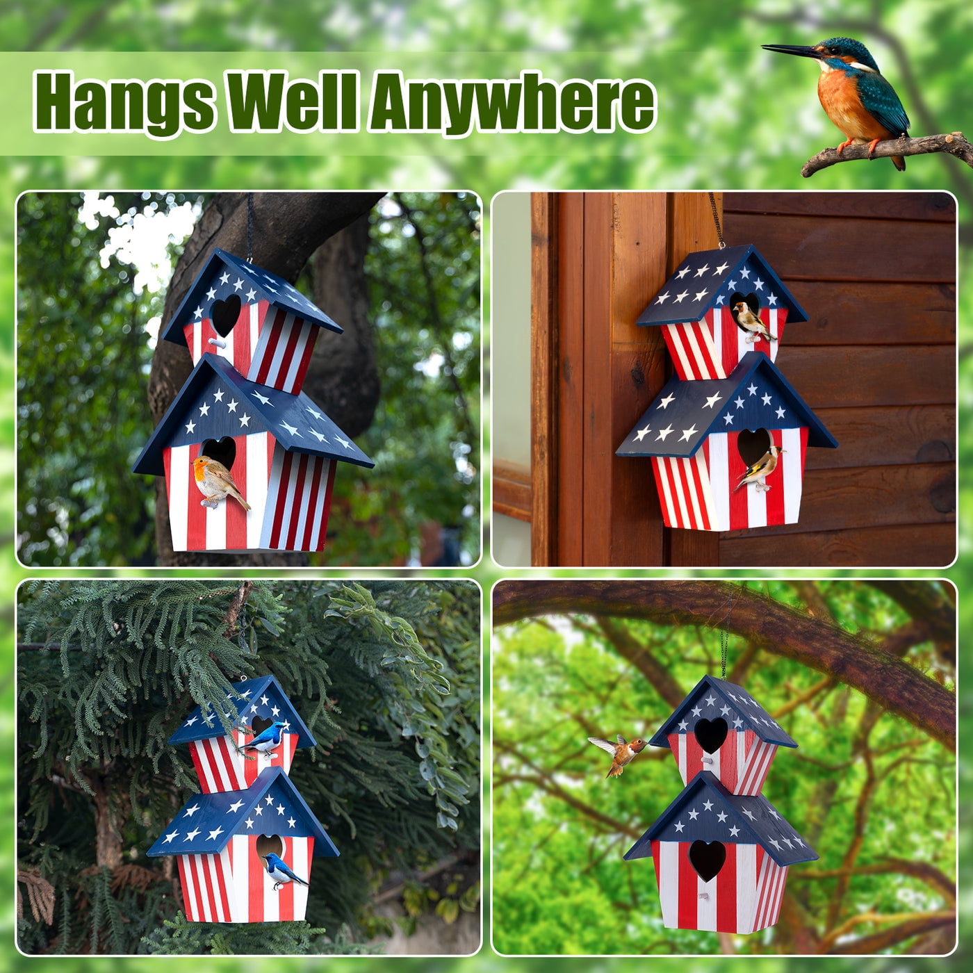 16" Americana 2 compartment Wood Birdhouse