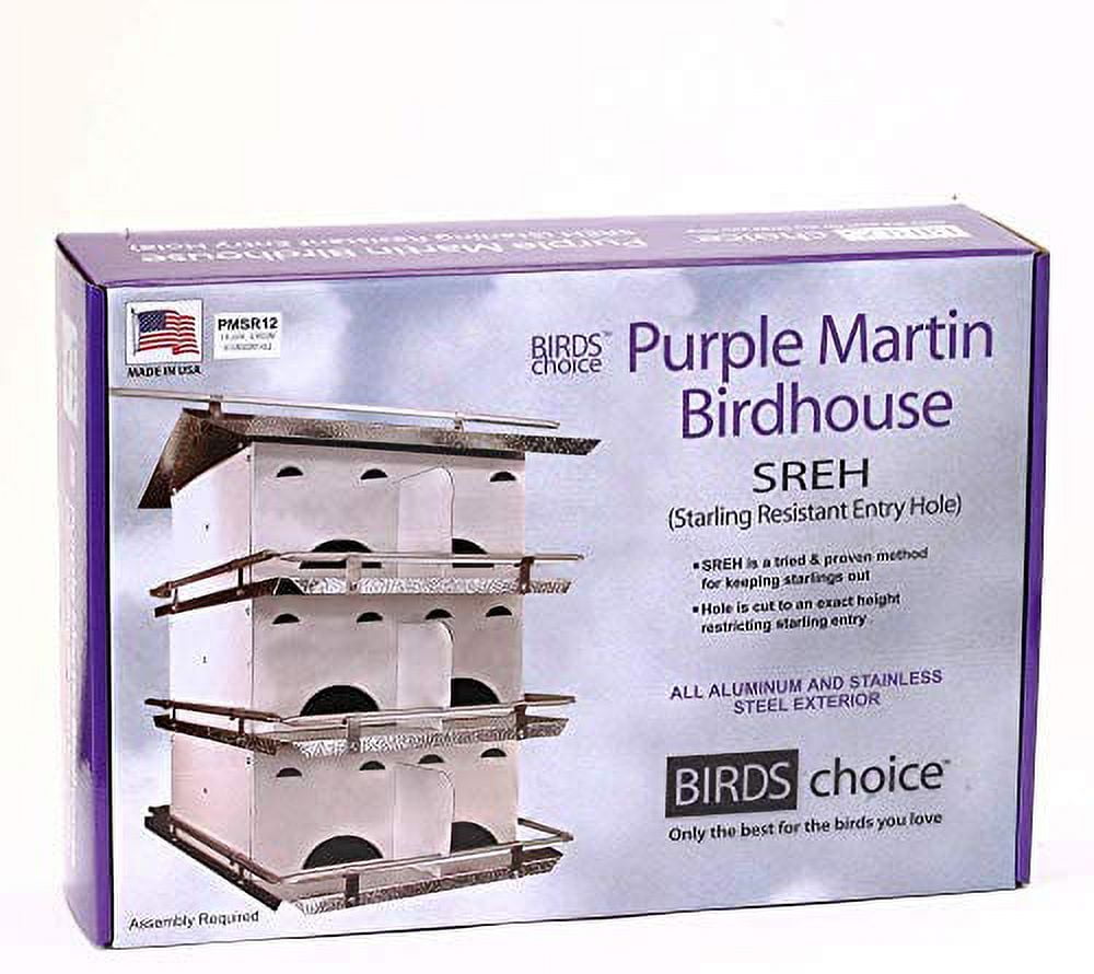 Birds Choice Medium 3-Level, 12-Room Purple Martin Bird House with Starling-Resistant Entrances, White/Grey