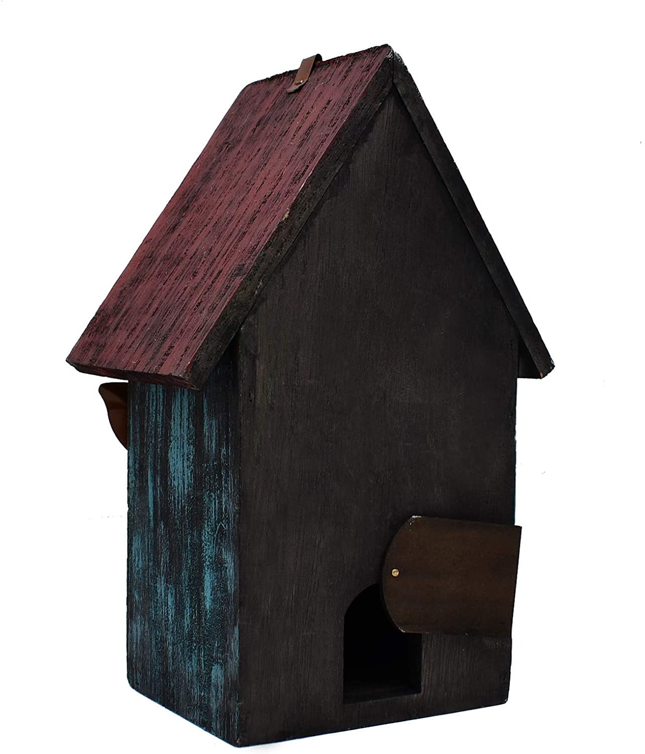 Attraction Design Rustic Decorative Bird House for Outside, Outdoor Hanging Wood Hand-Painted Bird House with Sunflower Decor, Wooden Hanging Garden Birdhouse Porch Yard Decor 9.37" x 6.38" x 4.25" (Red)