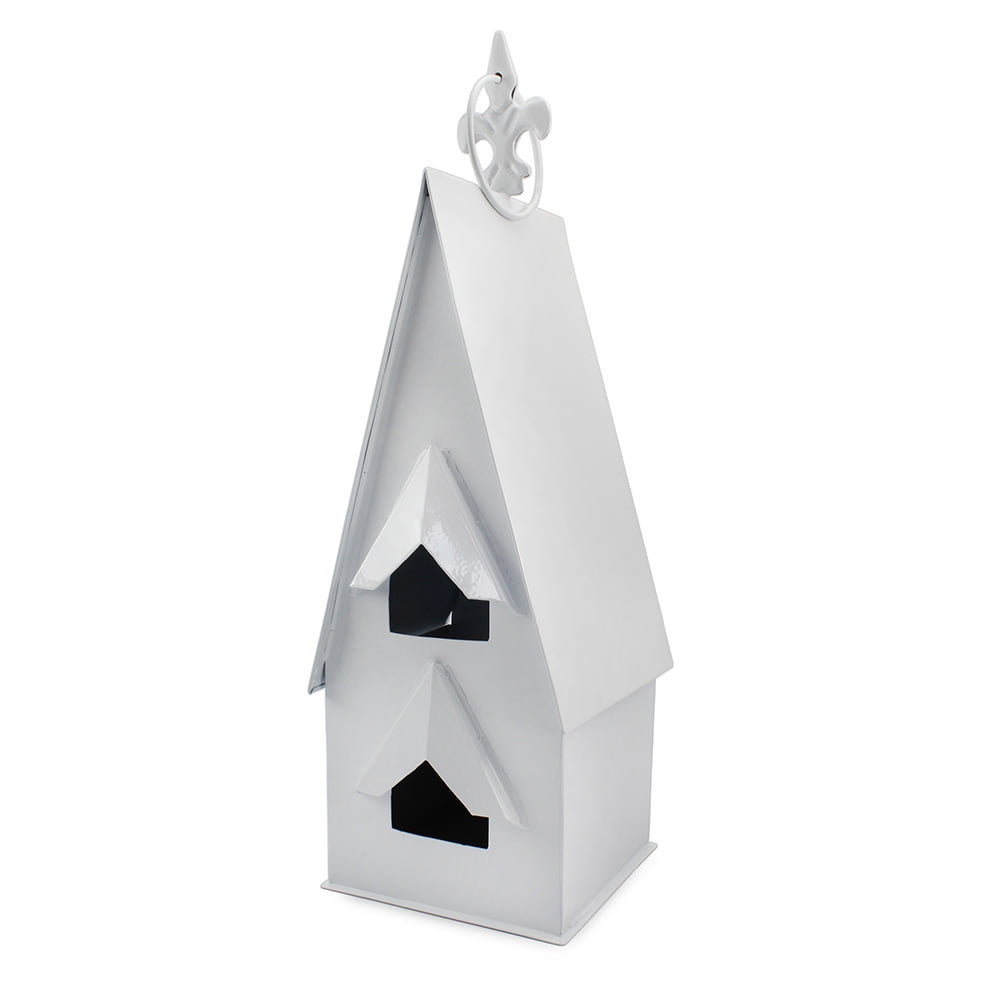 AuldHome Design Enamel Coated Decorative Birdhouse; White Farmhouse Birdhouse for Indoors or Outdoors