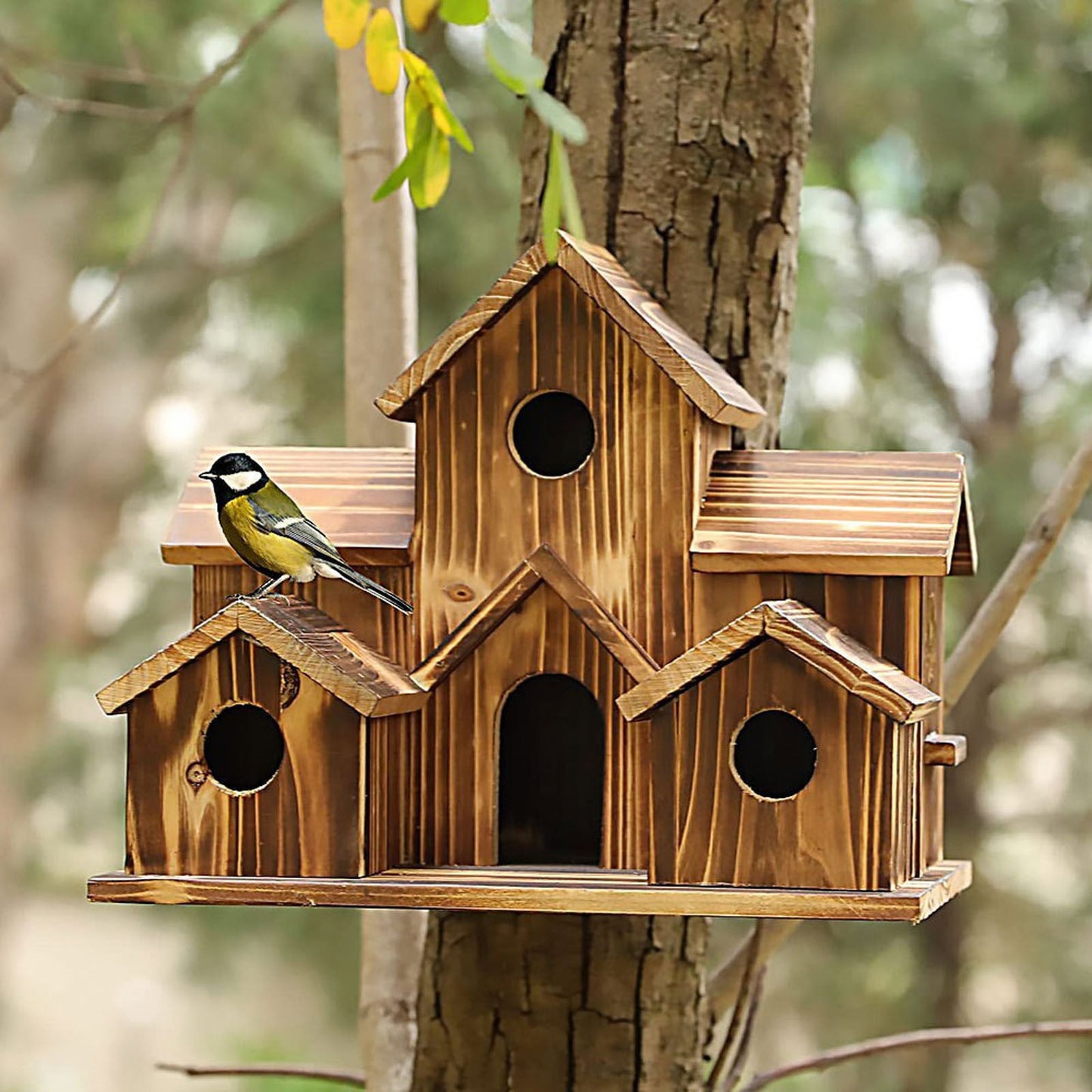 Clearance Sales Today Deals Prime LHNFT Hanging Wooden Bird House for Outside 6 Hole Wooden Bird House Courtyard Backyard Decorations