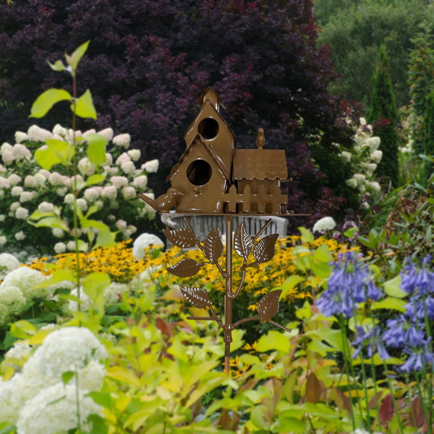 Metal Bird House for Outdoor, Outside Garden Birdhouse, Birdhouses Stake with Poles, Art Bird House for Outdoors Patio Backyard Decoration