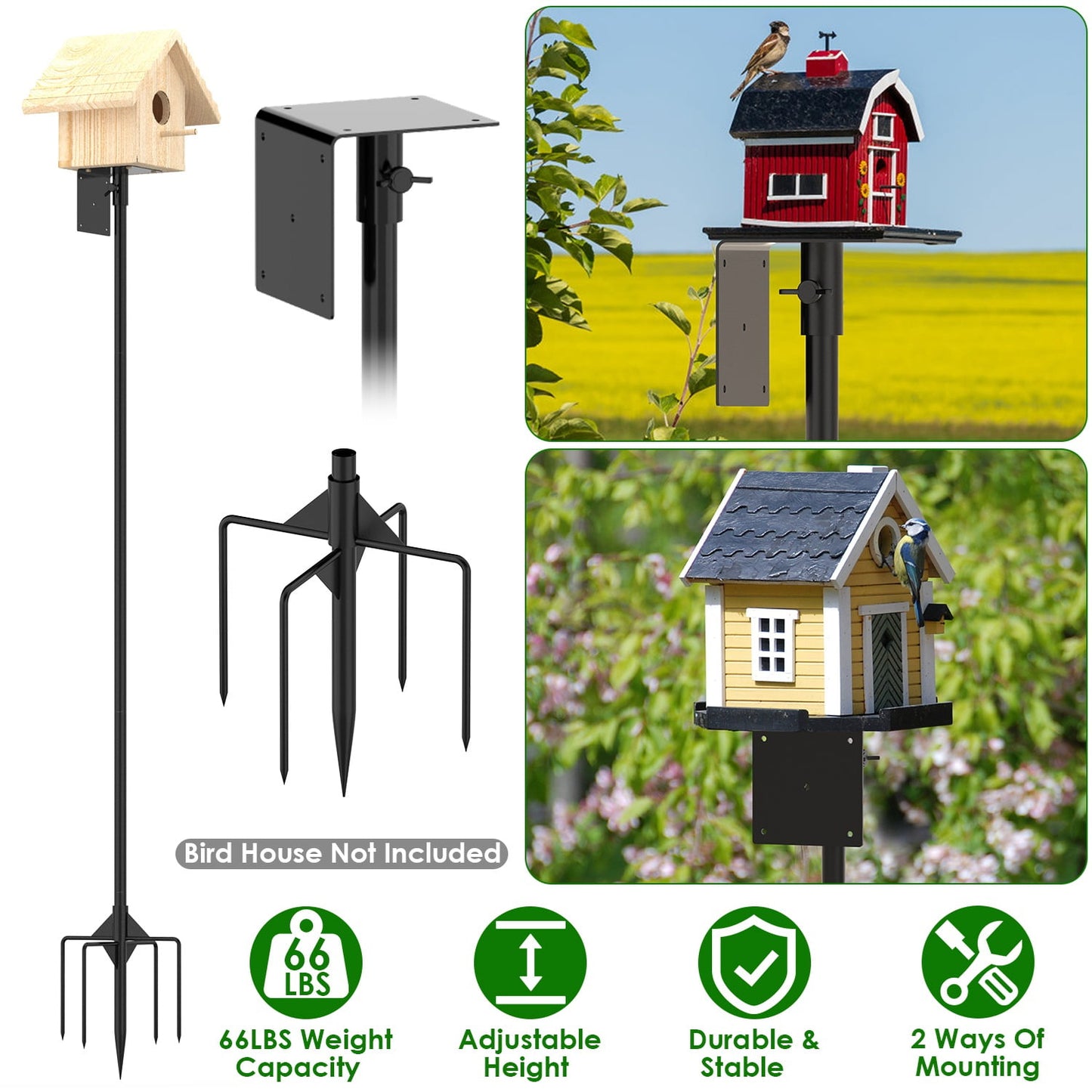 Moclever Bird House Pole Kit 79.9in Height Adjustable 66lbs Load Bird Feeder Pole, Black