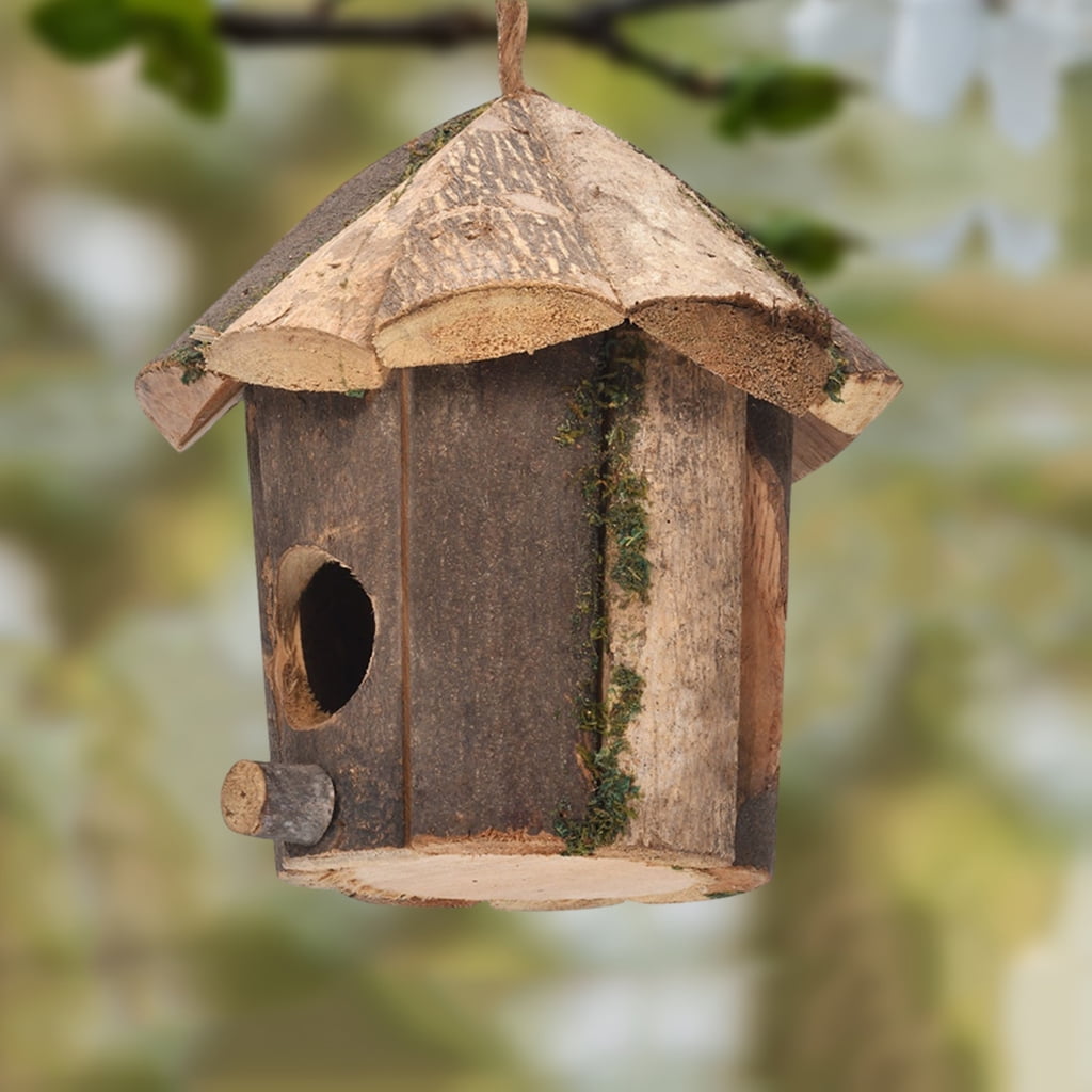Outside Wooden Birdhouse Decorations Natural Distressed Handcrafted Ornaments Mini Hanging Bird House for home and garden Yard Window
