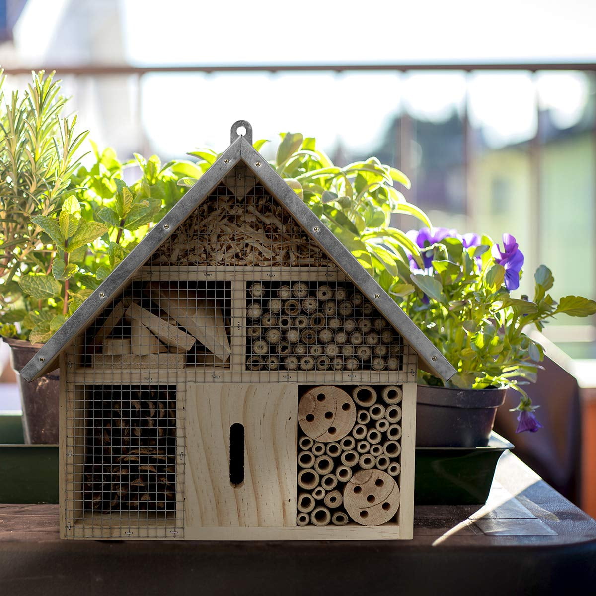 Gorges Markenwelt Wildlife Friend Untreated Pine Wood Insect Hotel with Zinc Roof Brown