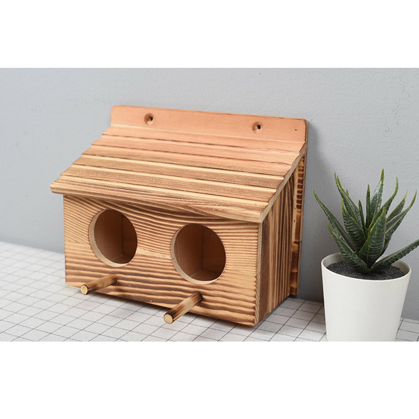 Weatherproof Wooden Bird Houses with Double Hole for Outside,Squirrel Feeder / Bird Nesting House Feeding Station,Hanging Nest box for Garden,Best Gift for Kids