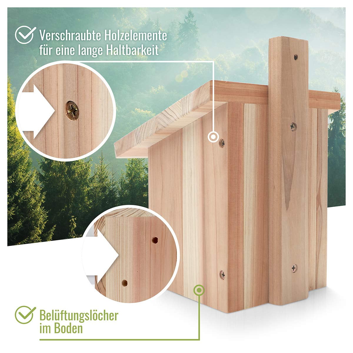Wildtier Herz Nesting Box For Half-cave Breeders - Bird Box, Nest Box, Solid Wood Untreated Weatherproof, Bird Nesting Box For Garden, Bird House And Breeding Box For Redtails