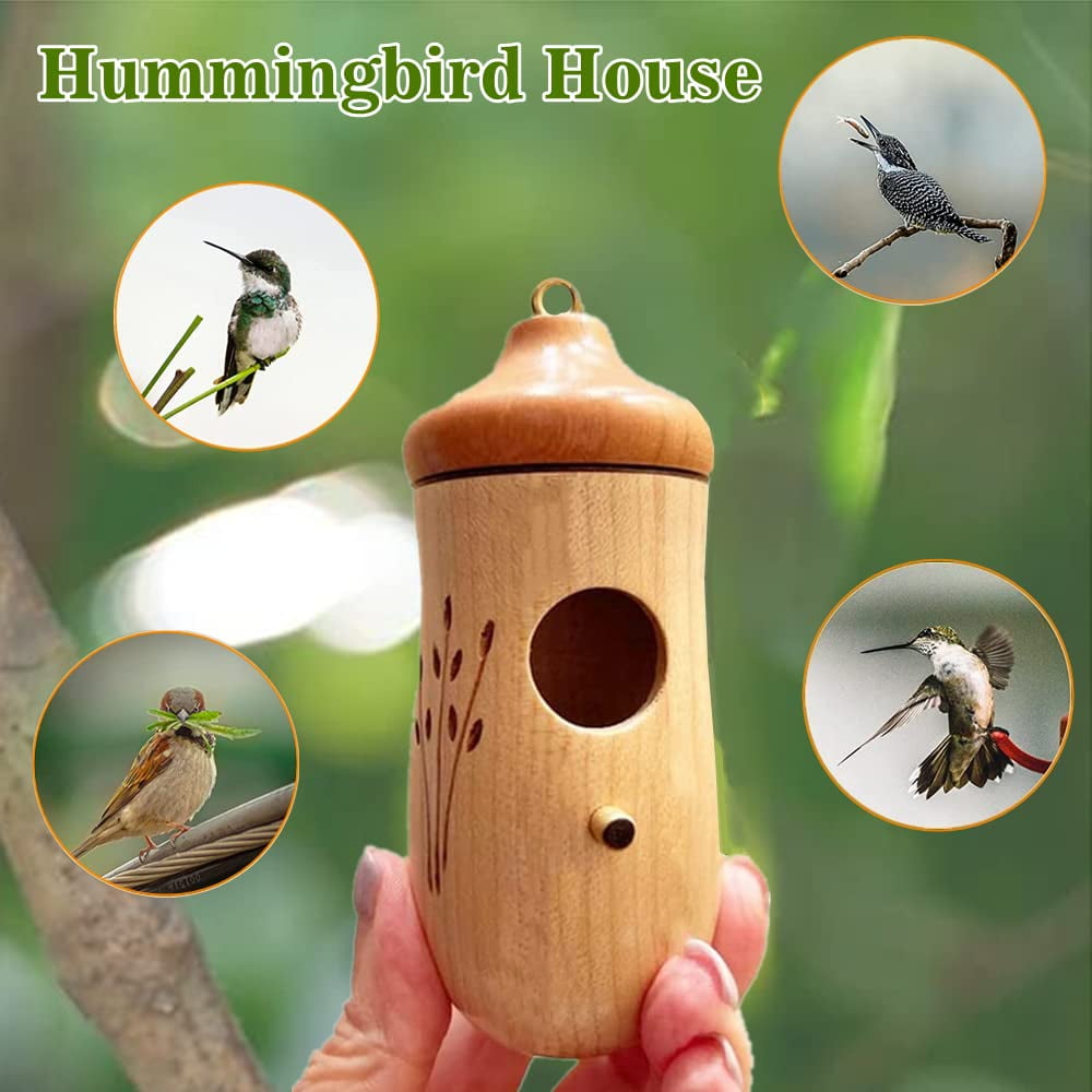 Emlimny Unfinished Wooden Hummingbird Hanging House, 3 Count