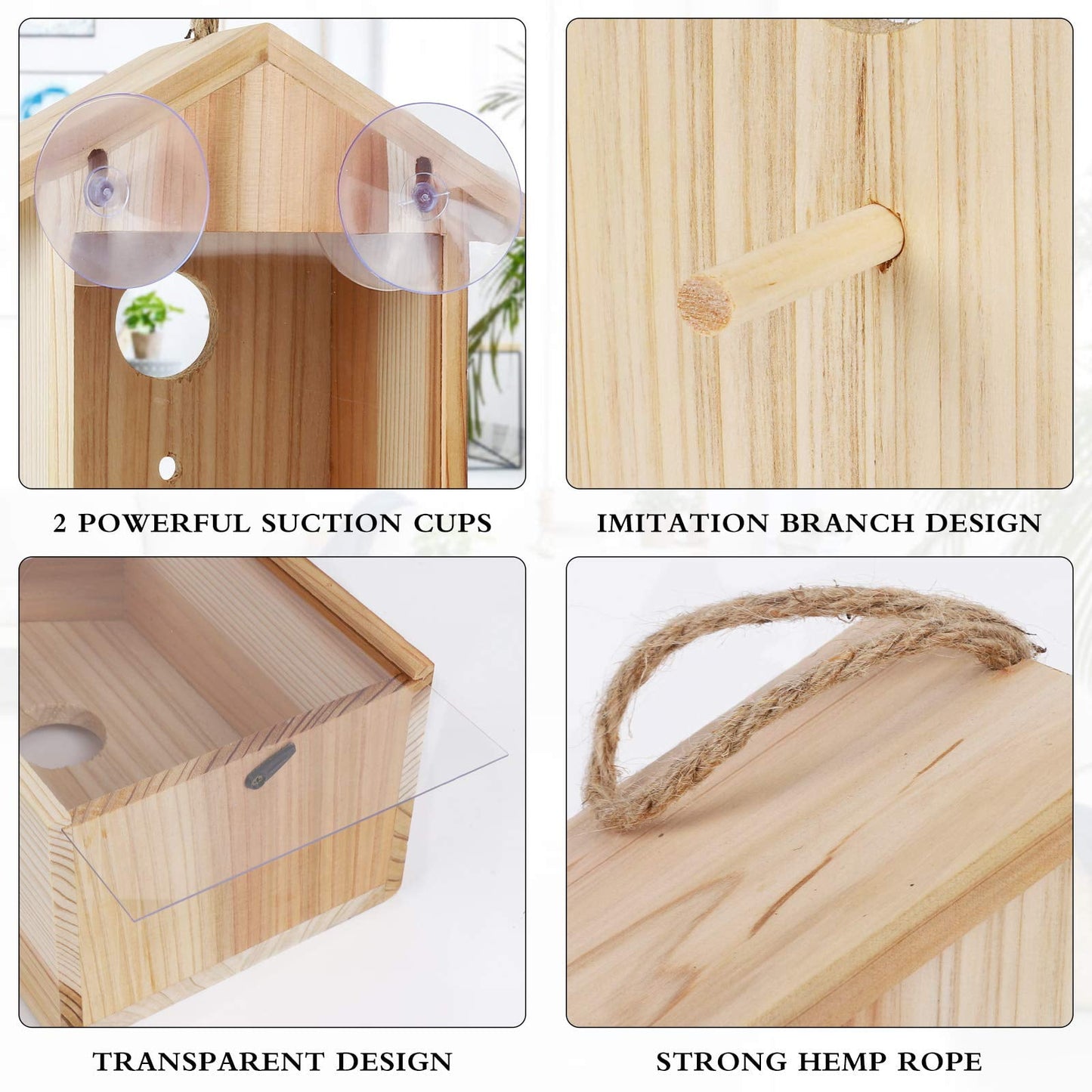 Window Bird House See Through Birdhouse for Viewing Wooden Birdhouse with Strong Suction Cups, Bird Nesting Box Transparent Design for Easy Observation, Best Gift for Kids