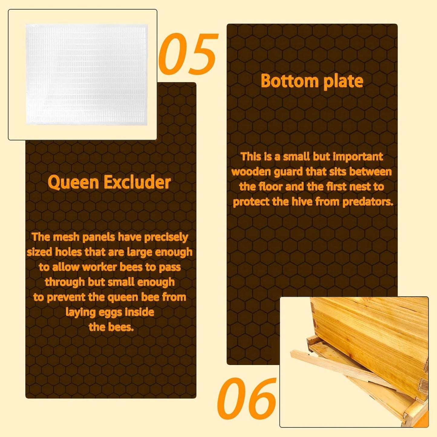5 Layer Beehive, Bee Hive Dipped in 100% Beeswax, Include Queen Excluder & Foundation & Cover (2 Deep Hive Bee Box & 3 Super Bee Hive) Frameless