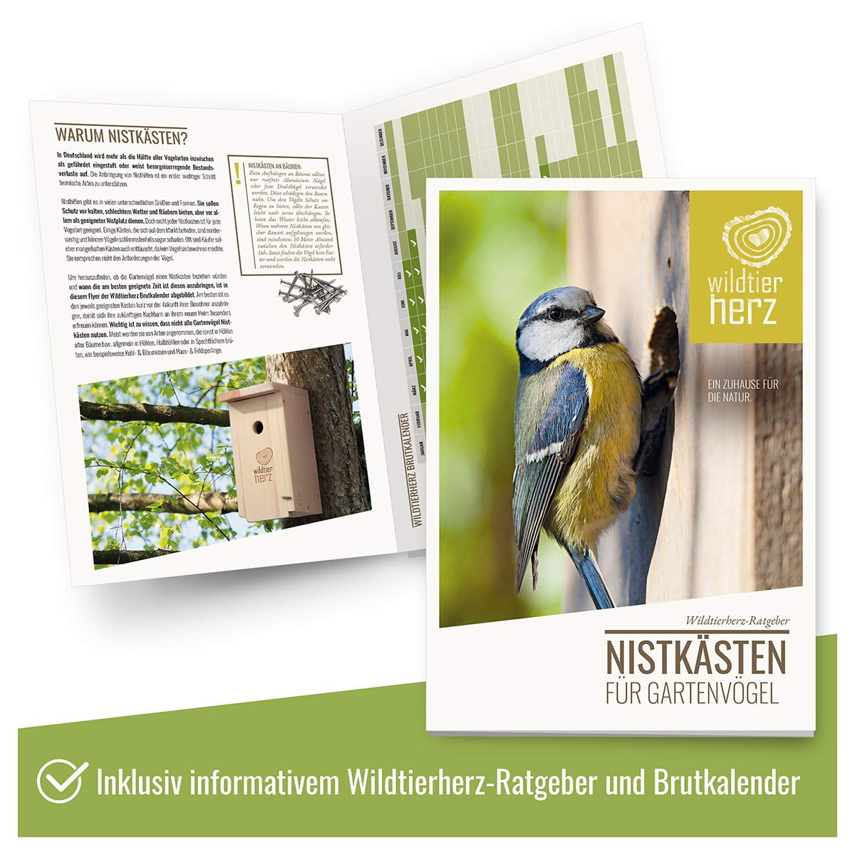 Wildtier Herz Nesting Box For Half-cave Breeders - Bird Box, Nest Box, Solid Wood Untreated Weatherproof, Bird Nesting Box For Garden, Bird House And Breeding Box For Redtails