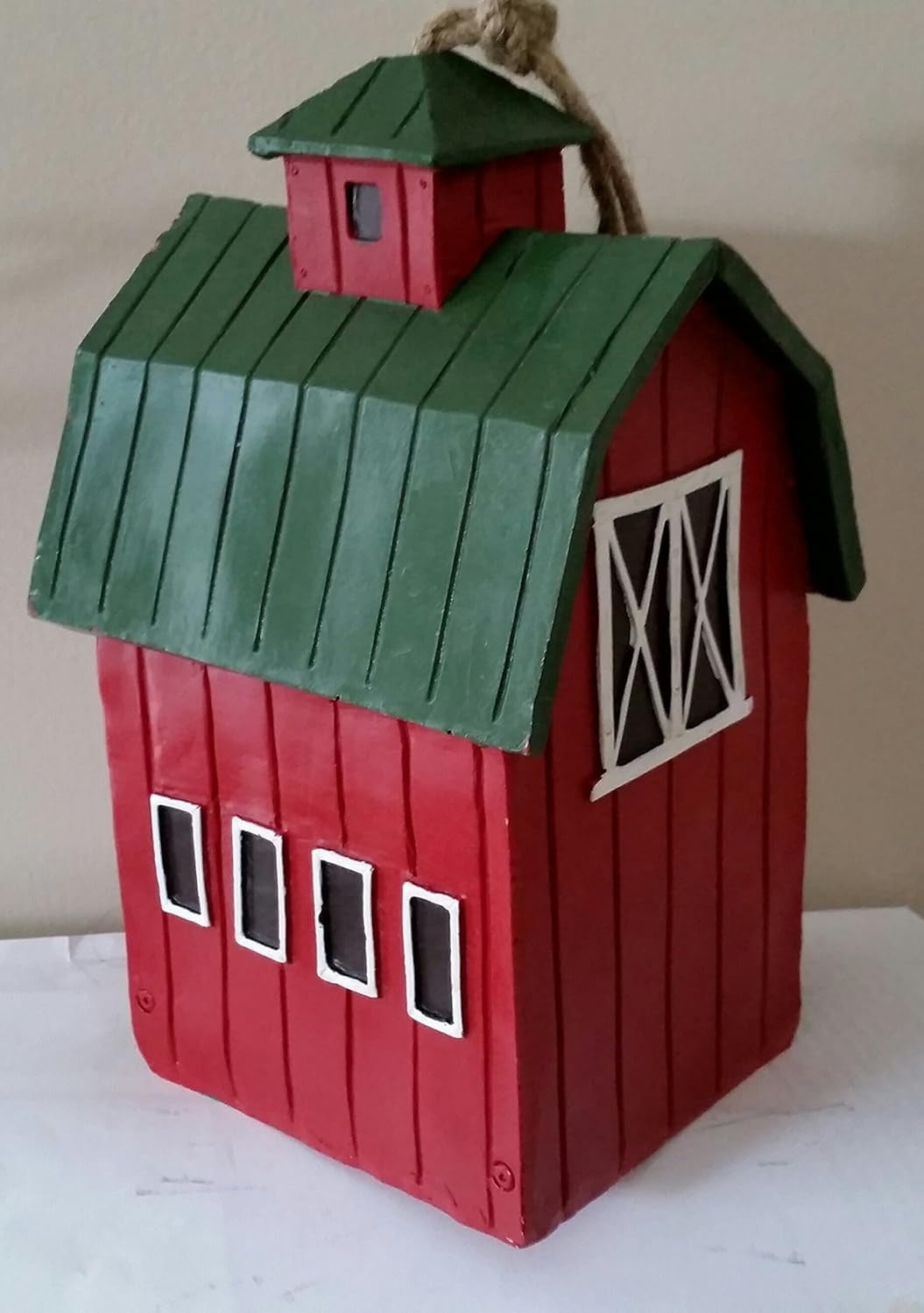 Hanging Birdhouse Farm Red Barn 9 Inch Wooden Bird House Outdoor Decor For Garden Patio Deck Porch