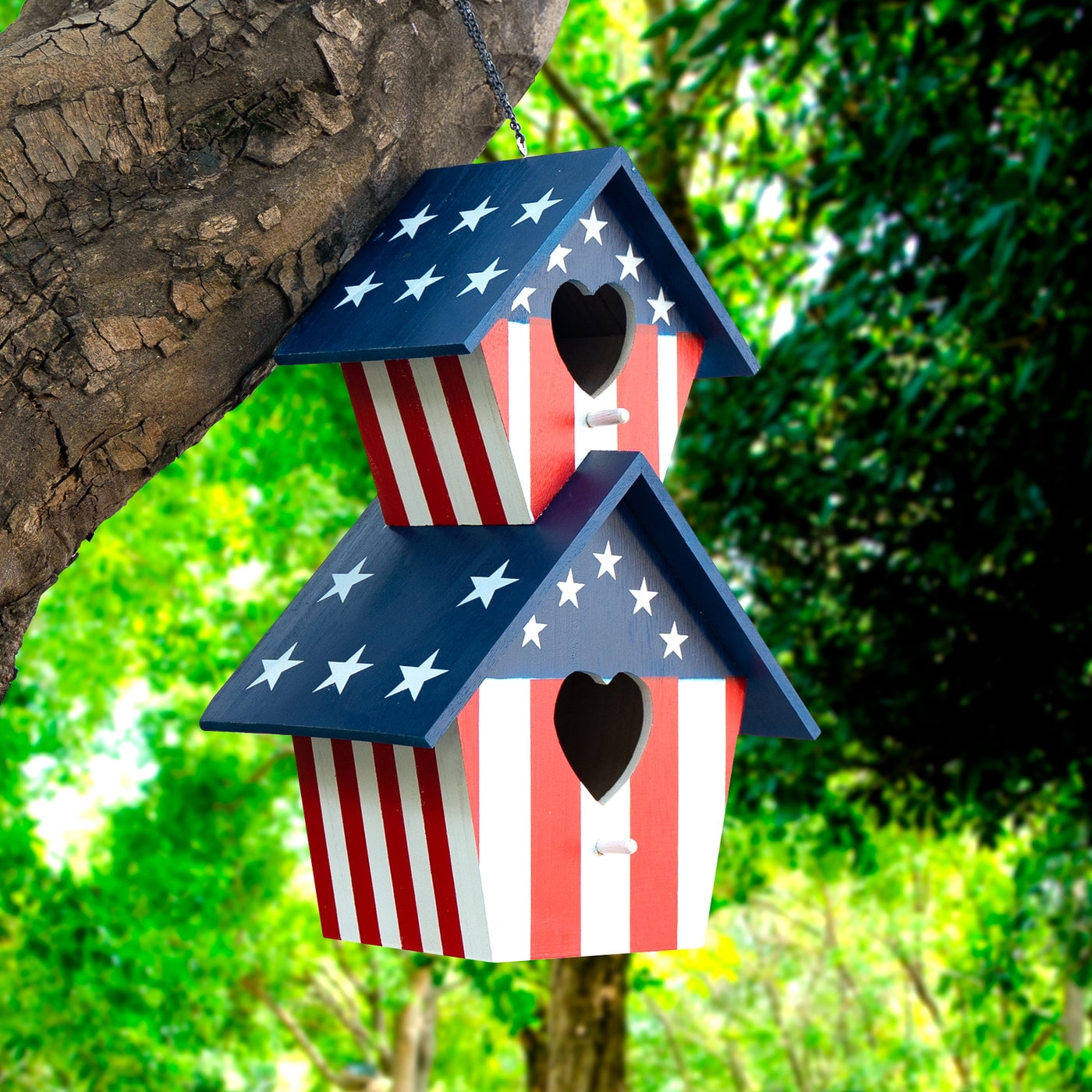 16" Americana 2 compartment Wood Birdhouse