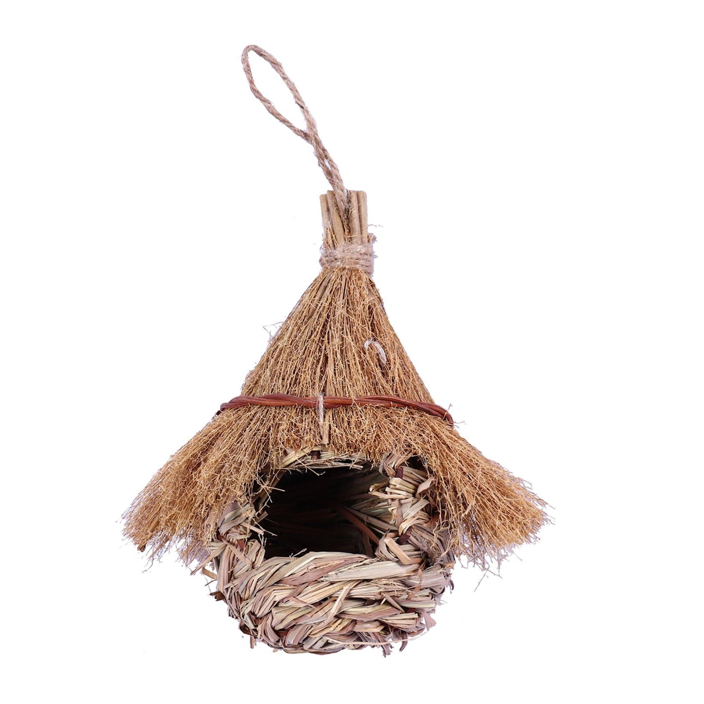 Humming Bird Houses for Outdoor Hanging, Grass Birds Hut,Hand Woven Hummingbird Nest,Wren Finch Bird House for Garden Window Outdoor Home