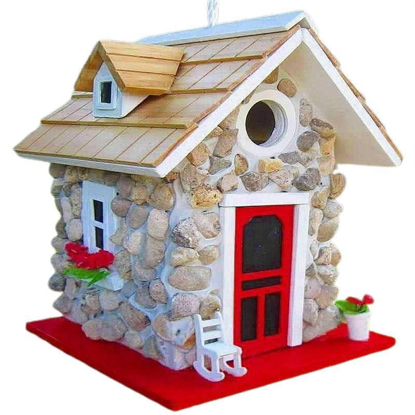 MANNYA Wild Bird House Wooden Birdhouse Woodland Cabin for Small Birds with Rope