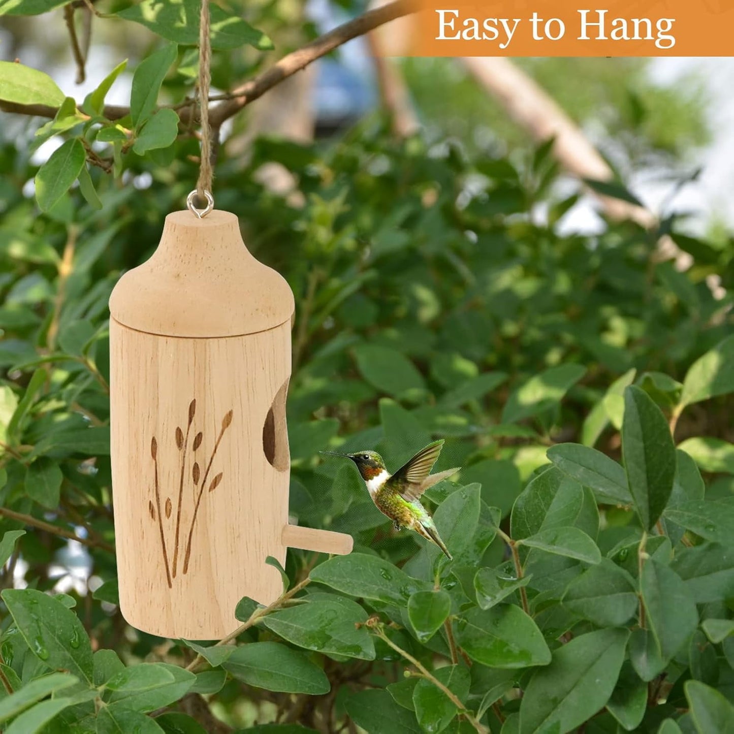 3 Pack Hummingbird House, Natural Wooden Hummingbird Houses Hanging, Home Gardening Gifts Decoration