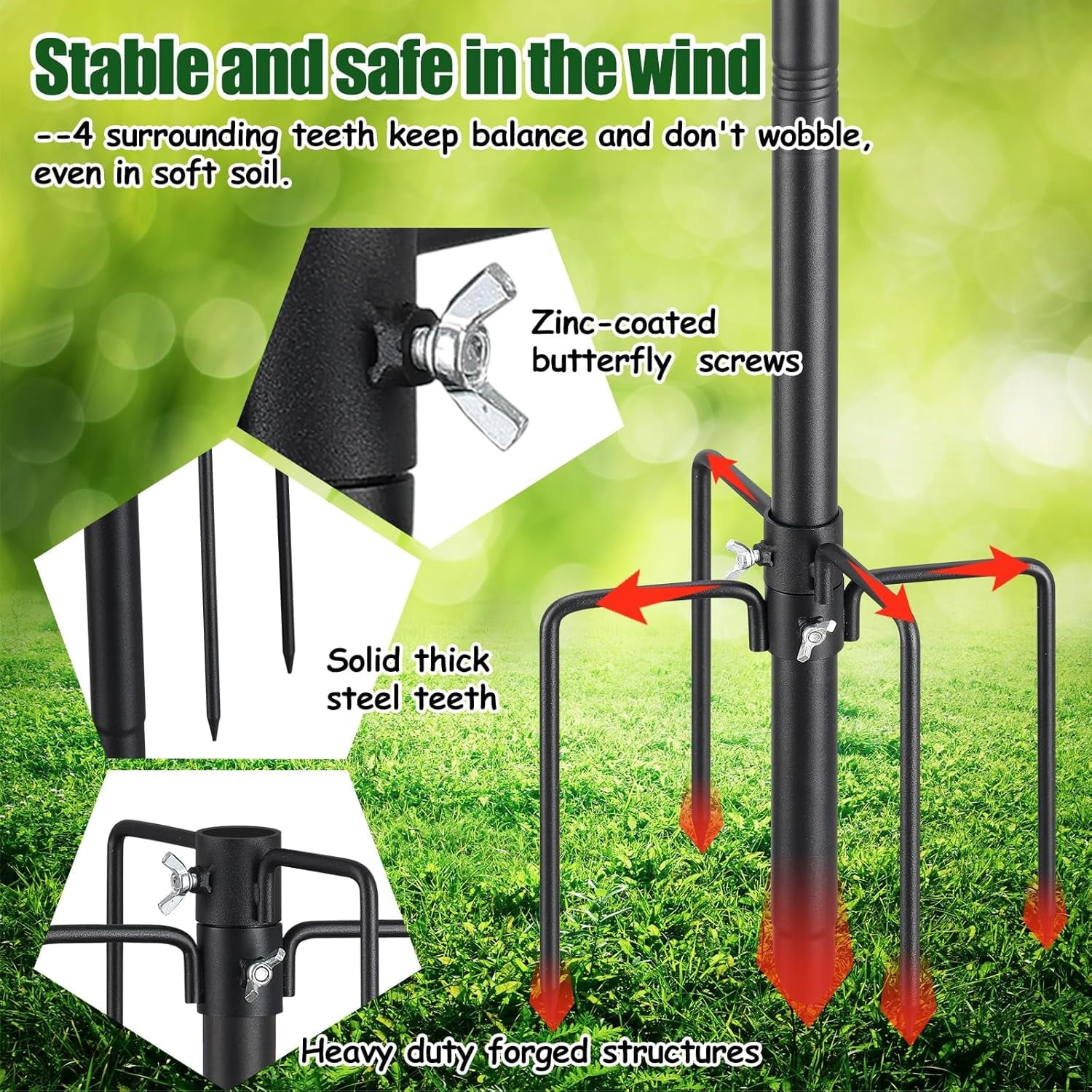 IHOMEPARK 72" Outdoor Bird House Pole Kit Stand with 5-Pronged Base, Adjustable Height for Easy Setup, Matte Black Finish, 1 Pack