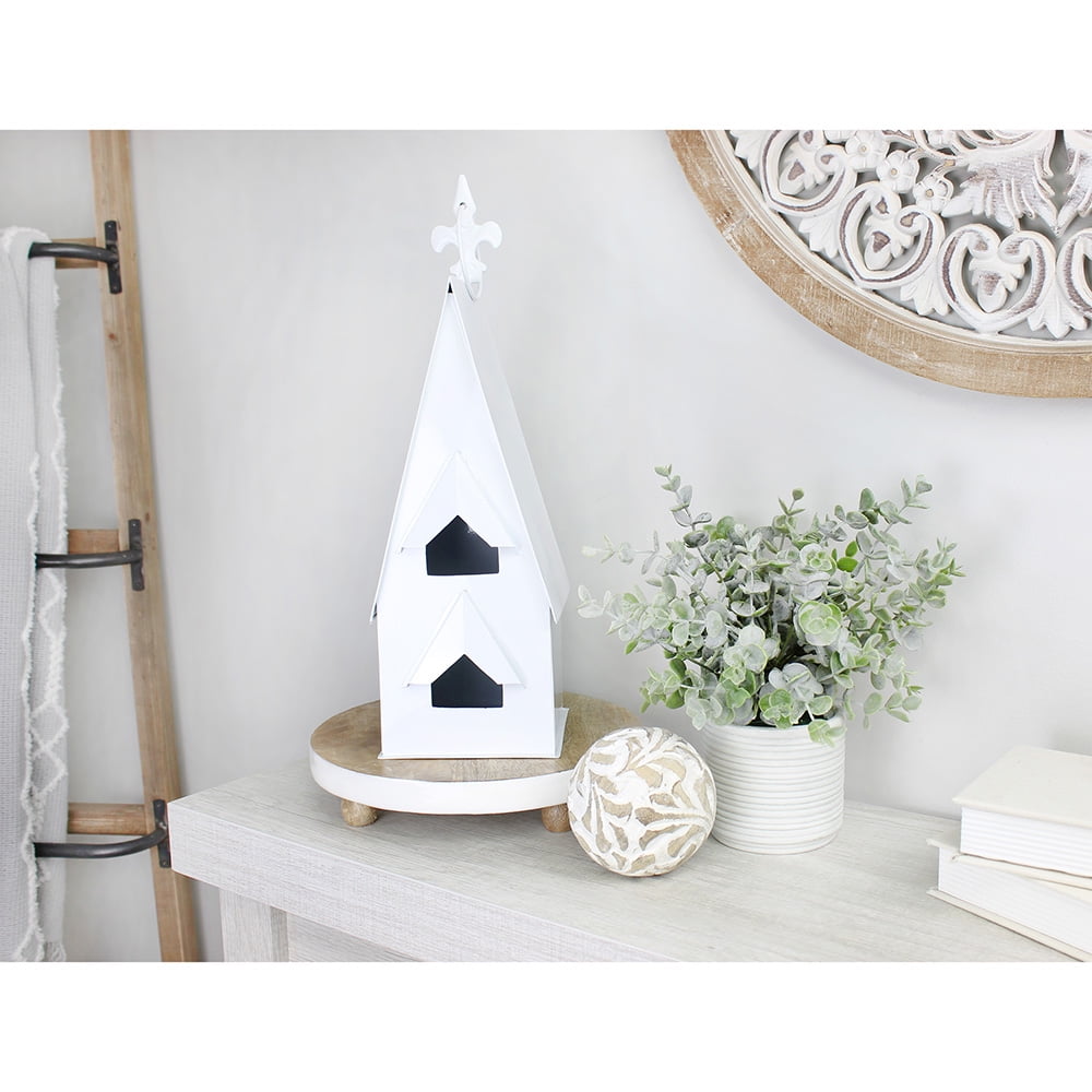 AuldHome Design Enamel Coated Decorative Birdhouse; White Farmhouse Birdhouse for Indoors or Outdoors
