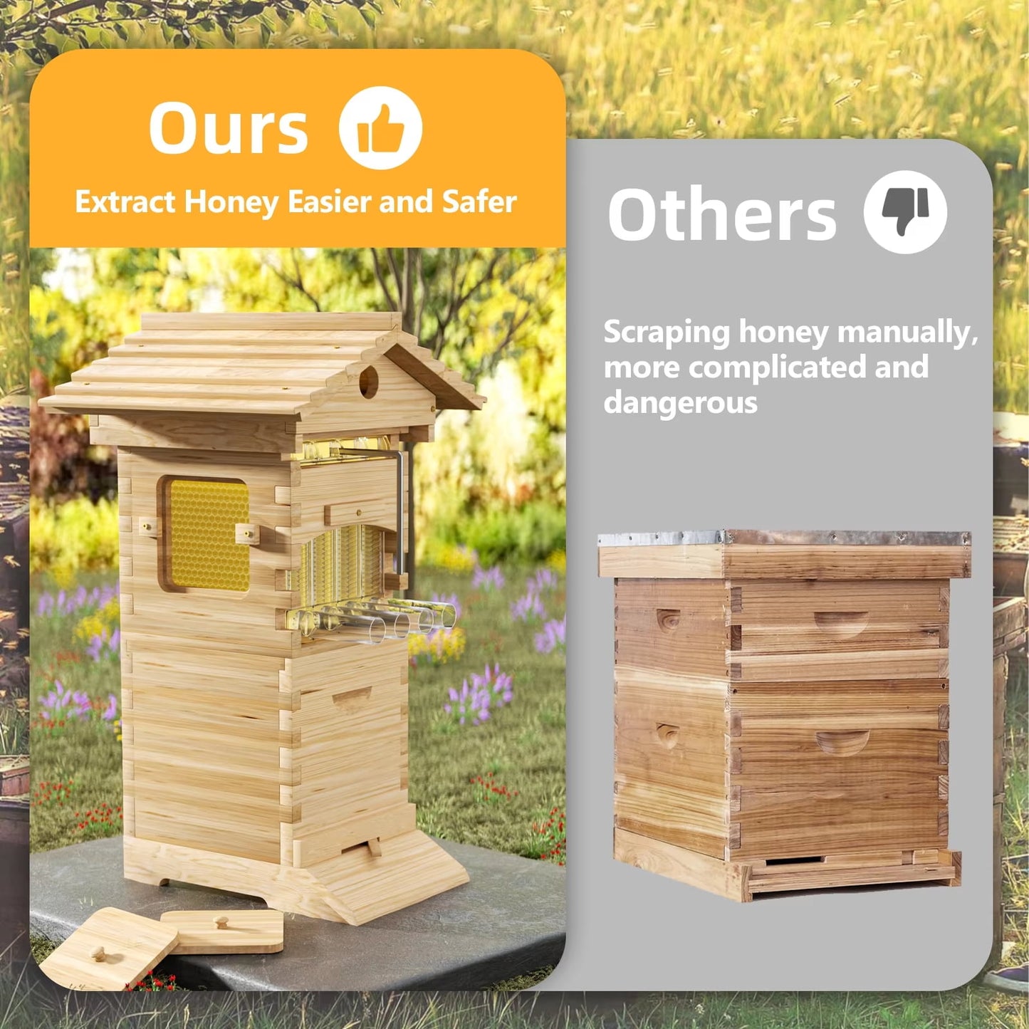AUSHIVE Wax Coated Cedarwood Bee Beehive Kit with 4 Beehive Frames & 6 Brood Frames, Beige