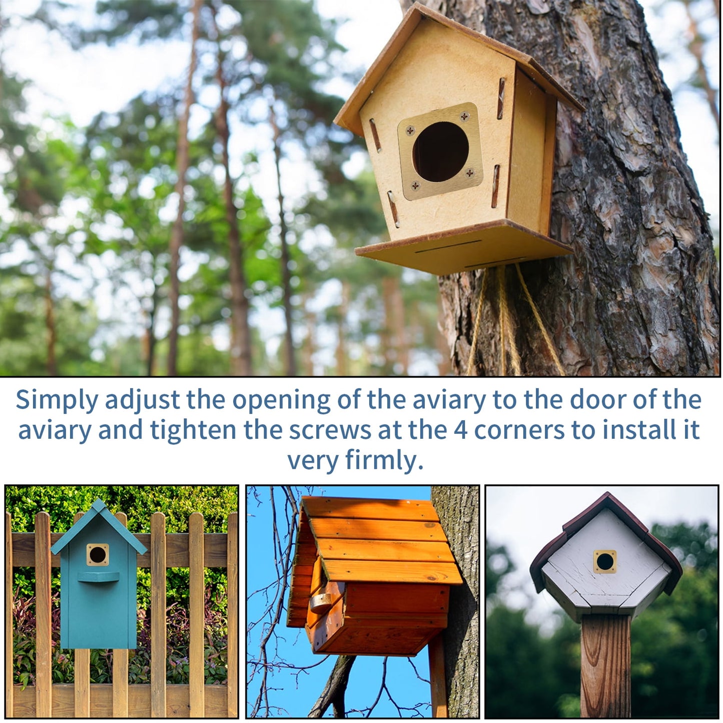 NUAHRHY 10Pcs Bird House Guard with Copper Portal 1 1/2 Inch Opening Rustproof Metal Bluebird House Predator Guard with Screw Sturdy Bird House Hole Protector Guard for Outdoor