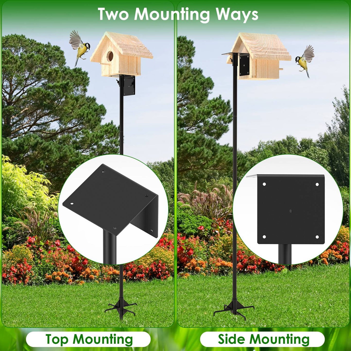 Moclever Bird House Pole Kit 79.9in Height Adjustable 66lbs Load Bird Feeder Pole, Black
