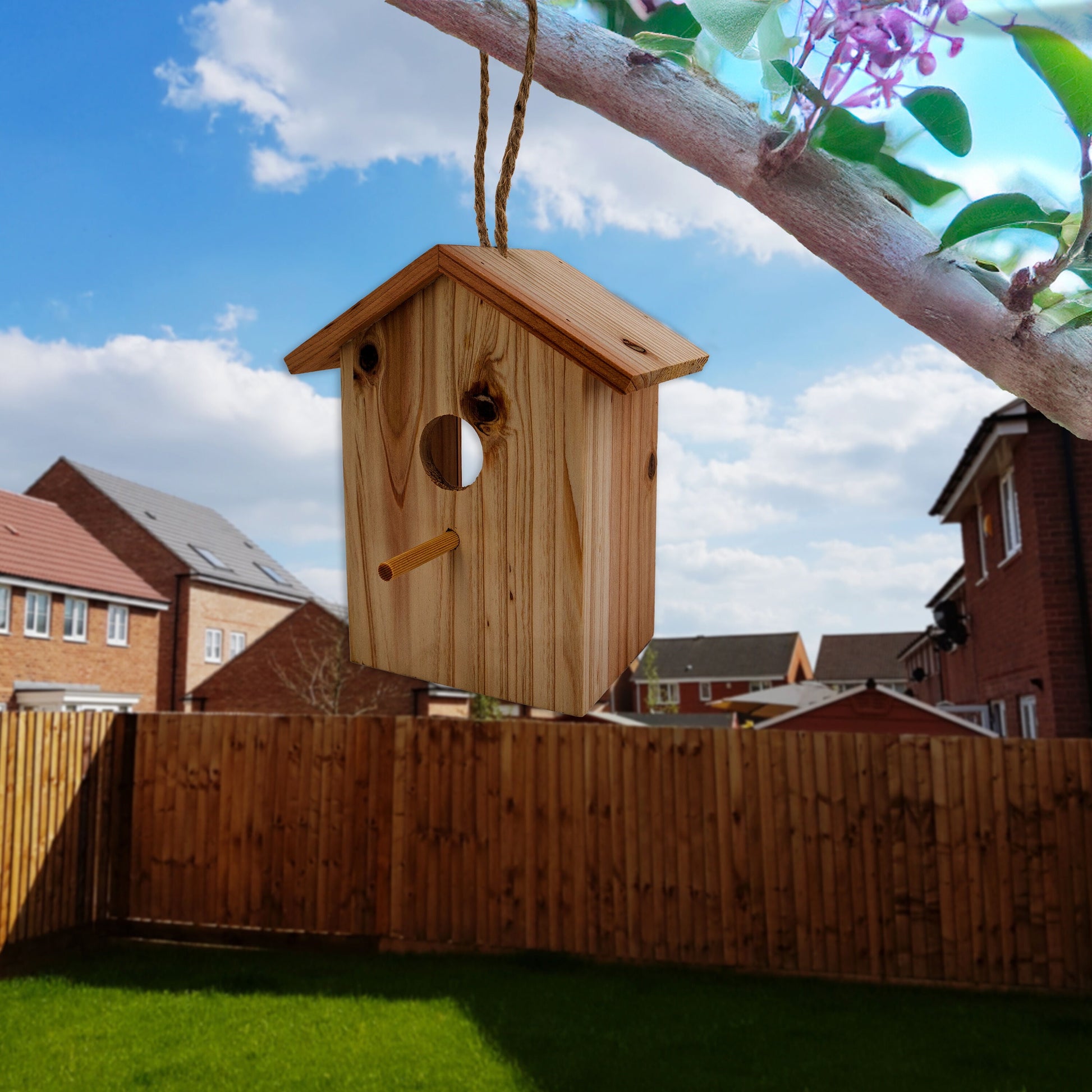 See Through Wooden Window Bird house w/ Large Suction Cups, Hanging Lanyard Rope Birdhouse, Easy Clean Spy Window Bird Nest Box - Outdoor Bird Watching, Backyard Bird Shelter