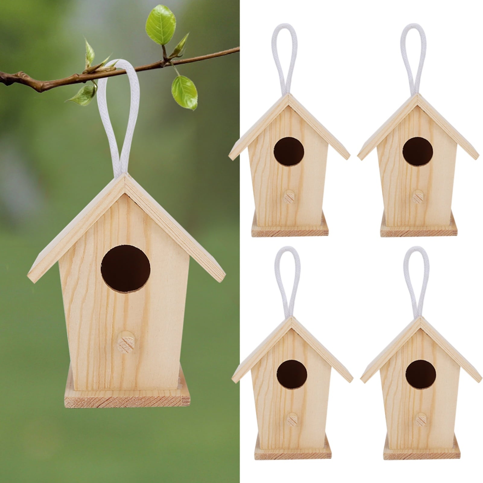 Wooden Bird House,Bird Cage,4Pcs Mini Outdoor Hanging Wooden Bird House Nests Cage Ornament for Garden Balcony