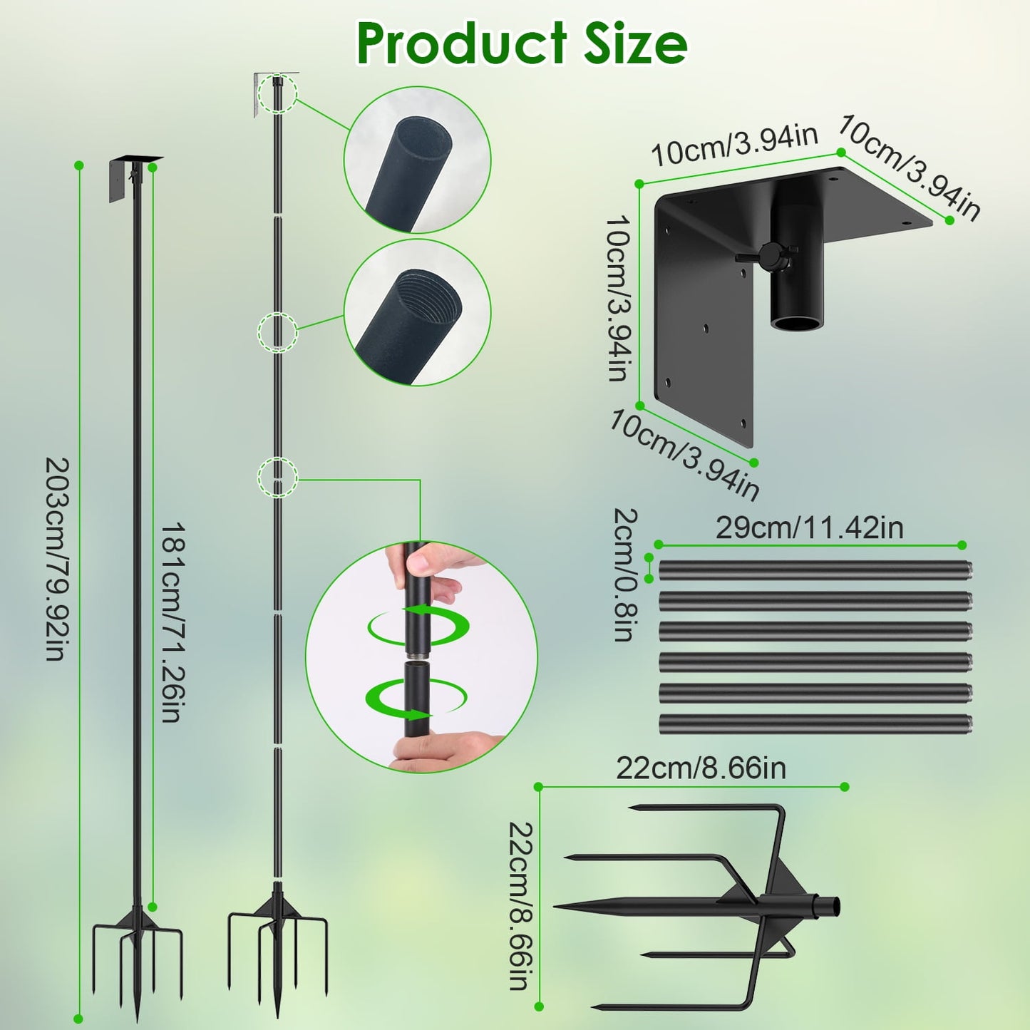 Moclever Bird House Pole Kit 79.9in Height Adjustable 66lbs Load Bird Feeder Pole, Black