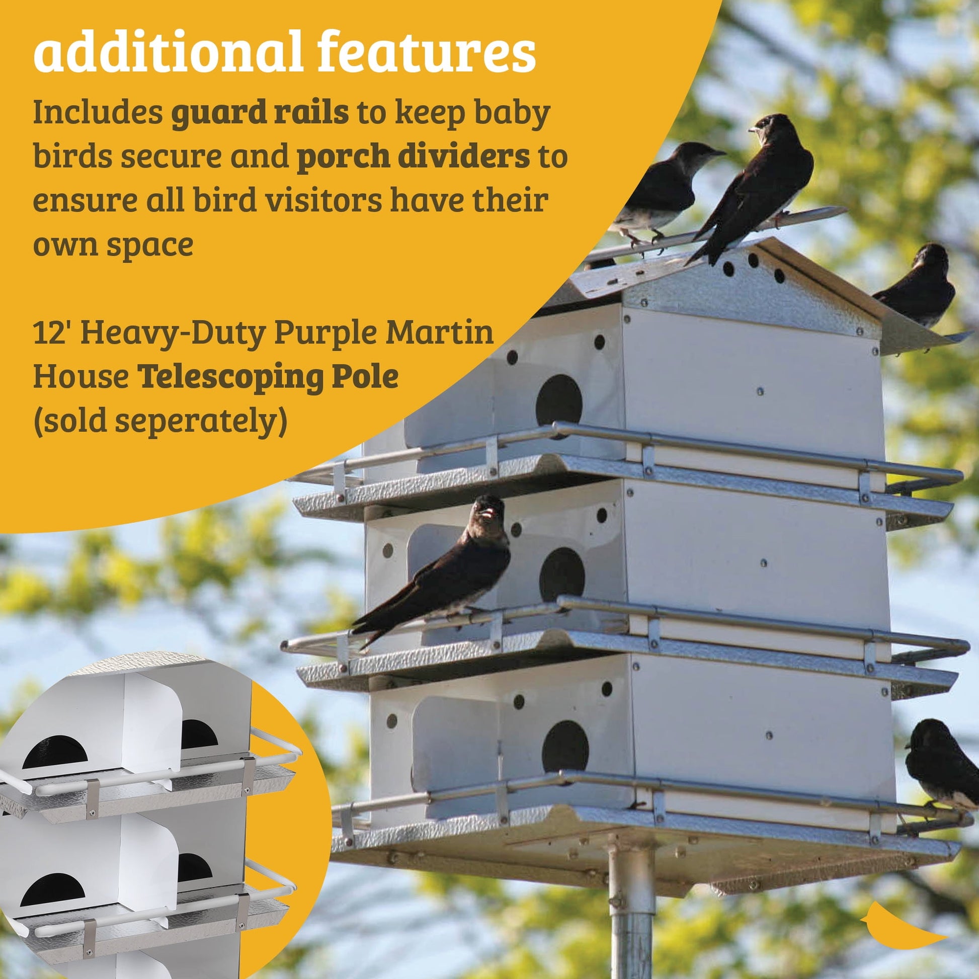 Birds Choice Medium 3-Level, 12-Room Purple Martin Bird House with Starling-Resistant Entrances, White/Grey