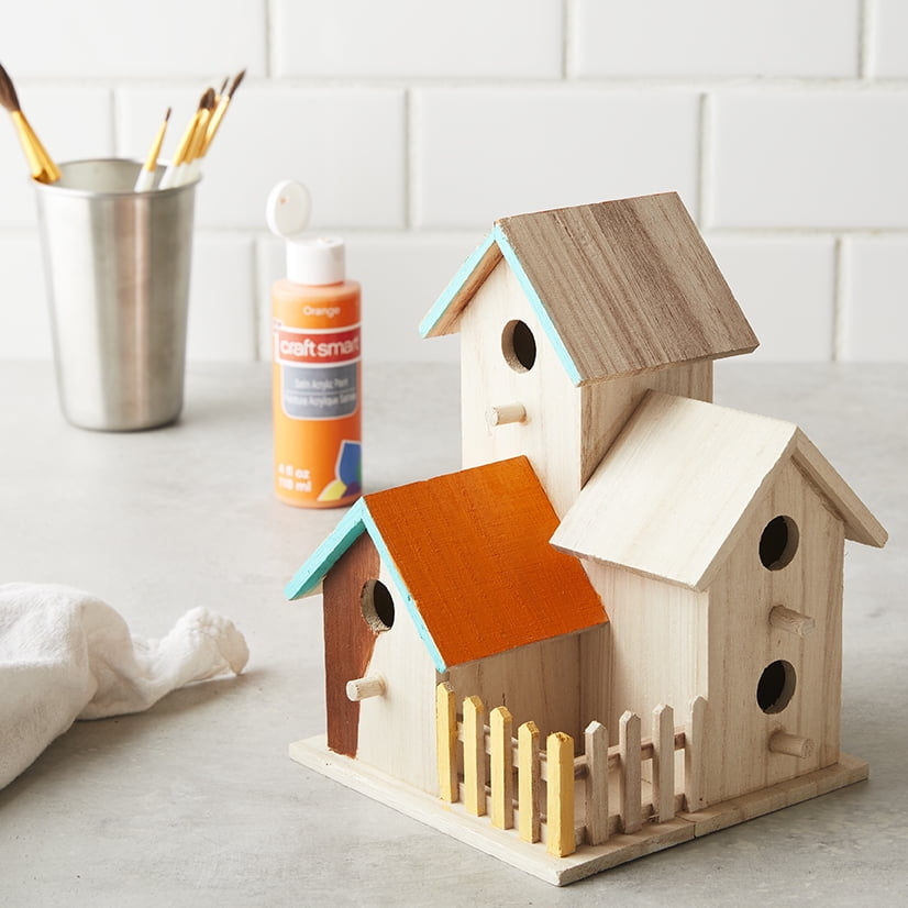 8" Triple Wooden Birdhouse by Make Market - Unfinished Birdhouse Made of 100% Wood - Bulk 8 Pack